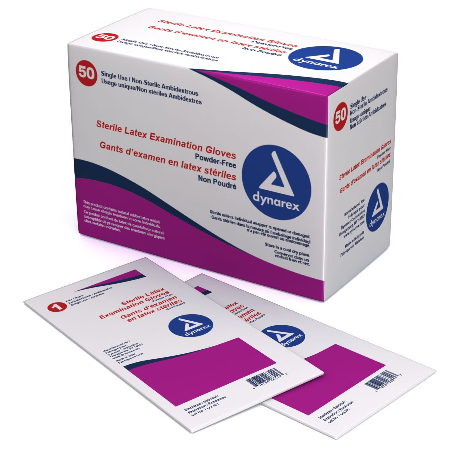 Dynarex - 2451 Exam Glove Dynarex Small 50 Pairs per Box Sterile Pair Latex Standard Cuff Length Fully Textured Ivory Not Rated
