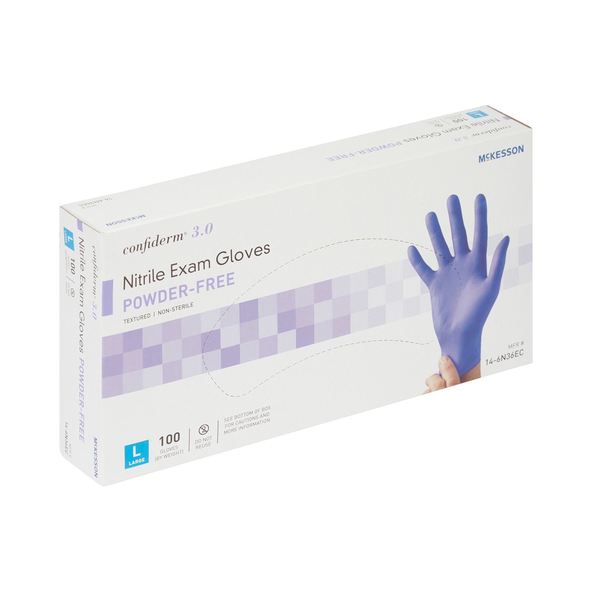 McKesson Brand 14-6N36EC - McKesson Confiderm® 3.0 Nitrile Exam Glove, Large, Blue - 100/Box, 1000/Case