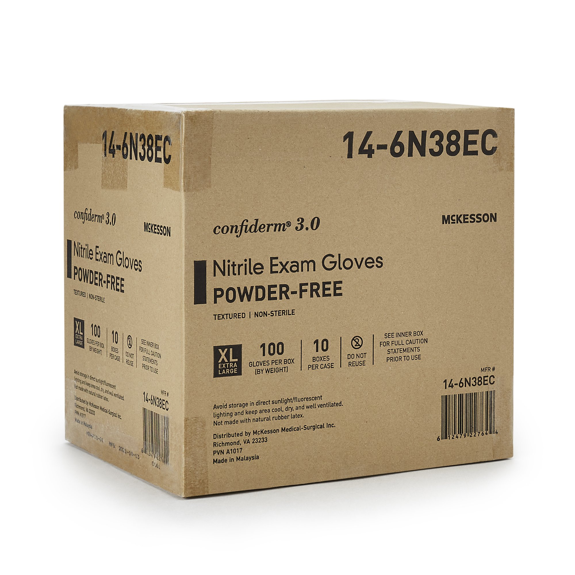 McKesson Brand 14-6N38EC - McKesson Confiderm® 3.0 Nitrile Exam Glove, Extra Large, Blue - 100/Box, 1000/Case