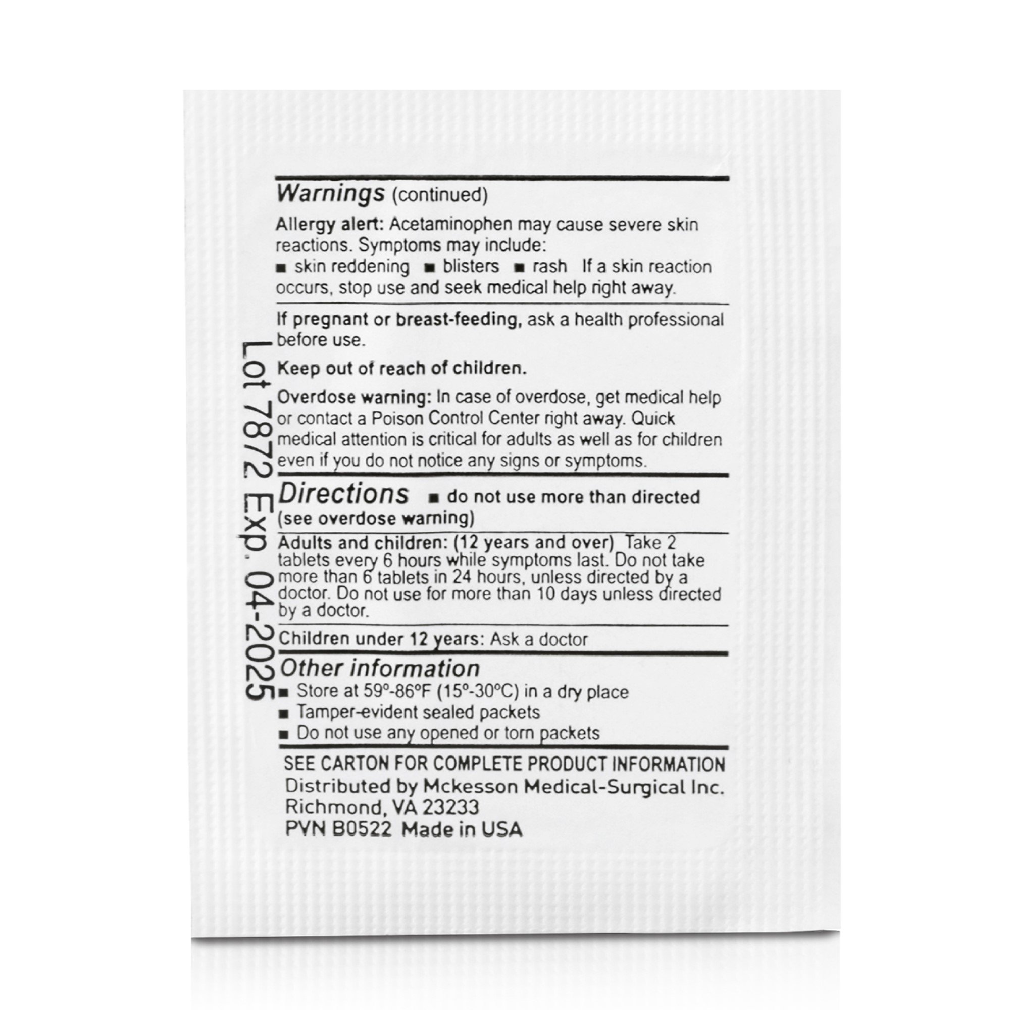 McKesson Brand 82468 - McKesson Acetaminophen Pain Relief - 250/Box, 3000/Case