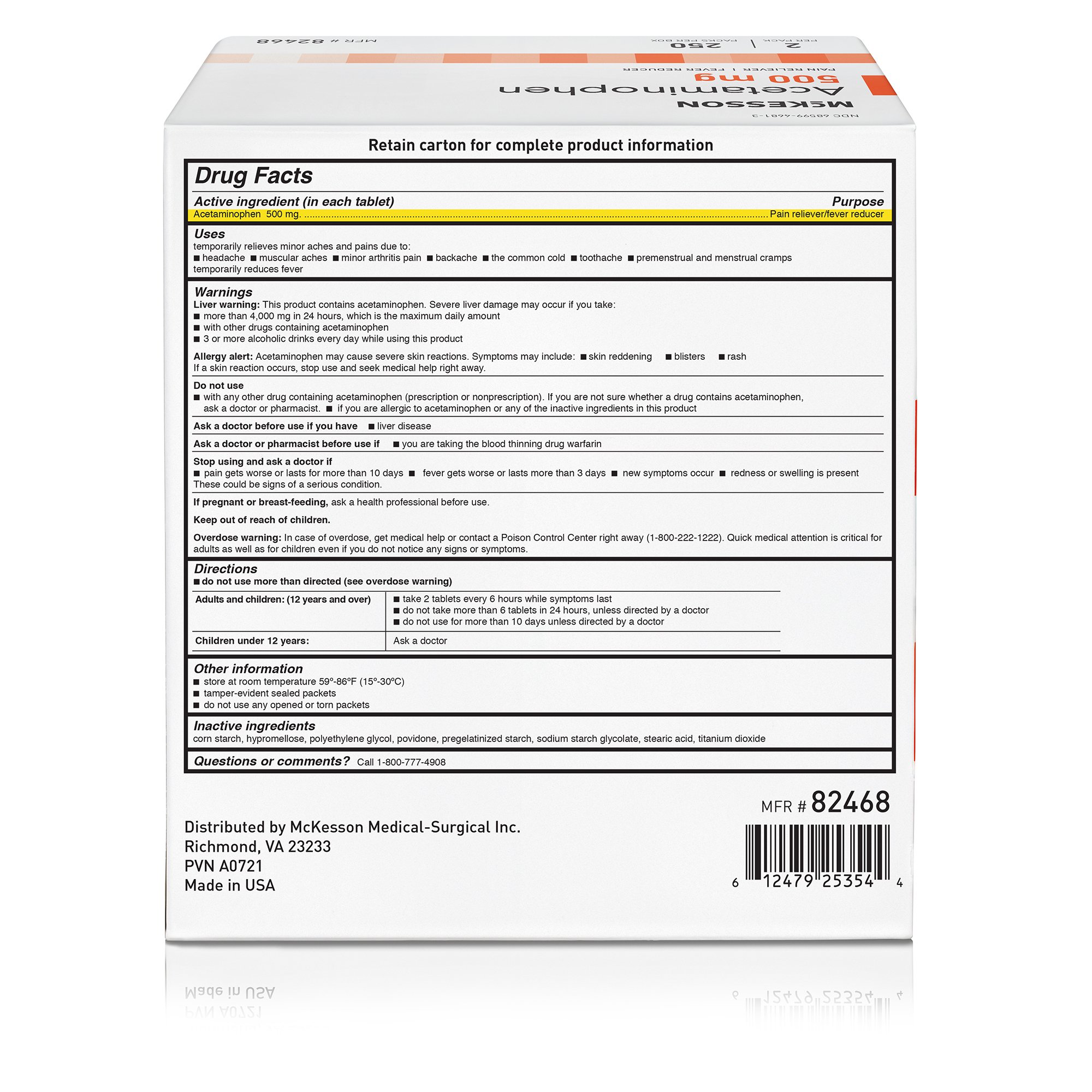 McKesson Brand 82468 - McKesson Acetaminophen Pain Relief - 250/Box, 3000/Case