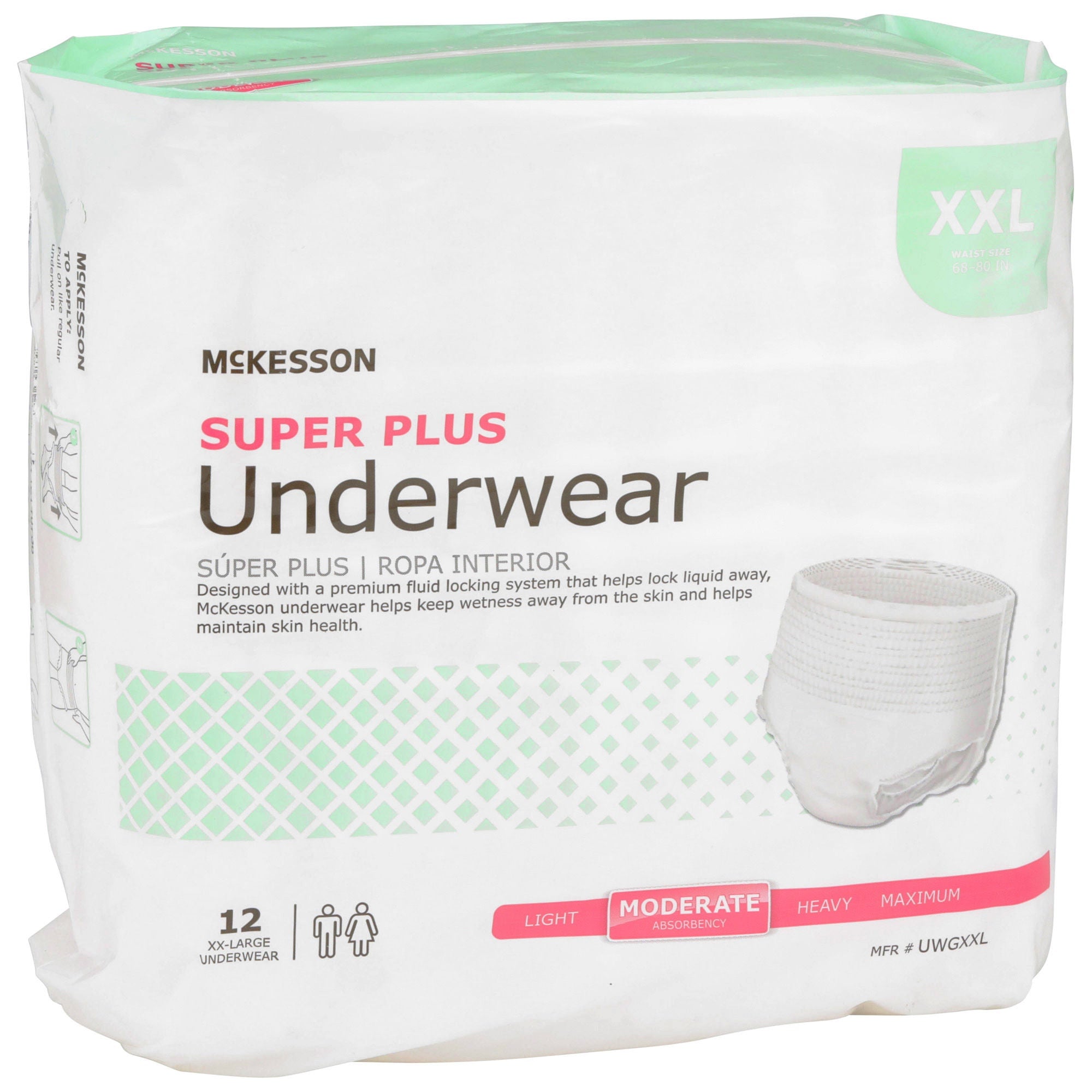 McKesson Brand - UWGXXL Absorbent Underwear McKesson Super Plus Pull On with Tear Away Seams Adult 2X-Large Unisex Disposable Moderate Absorbency