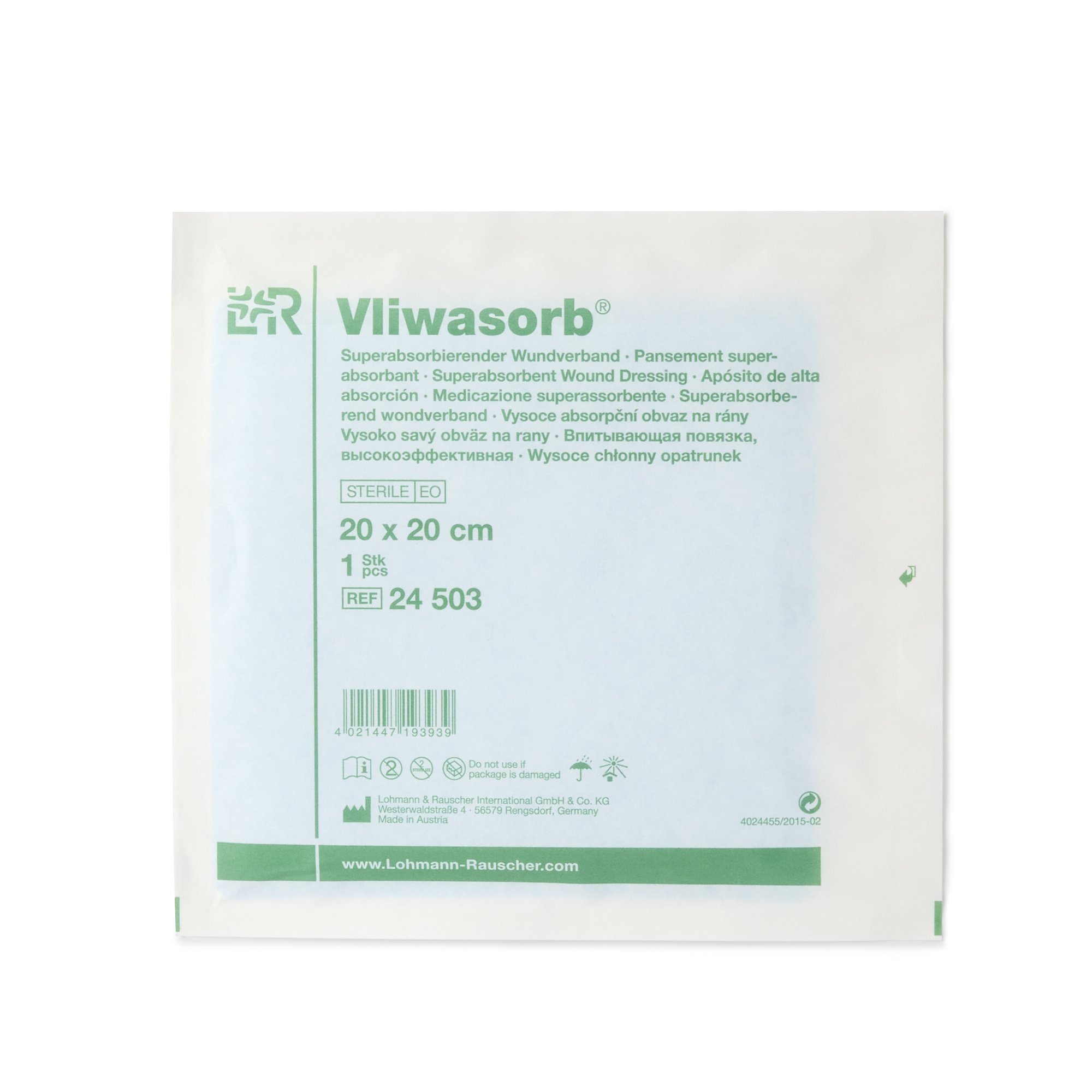 Lohmann & Rauscher 24503 - Vliwasorb® Superabsorbent Wound Dressing, 8 x 8 Inch - 1/Each, 10/Box, 300/Case