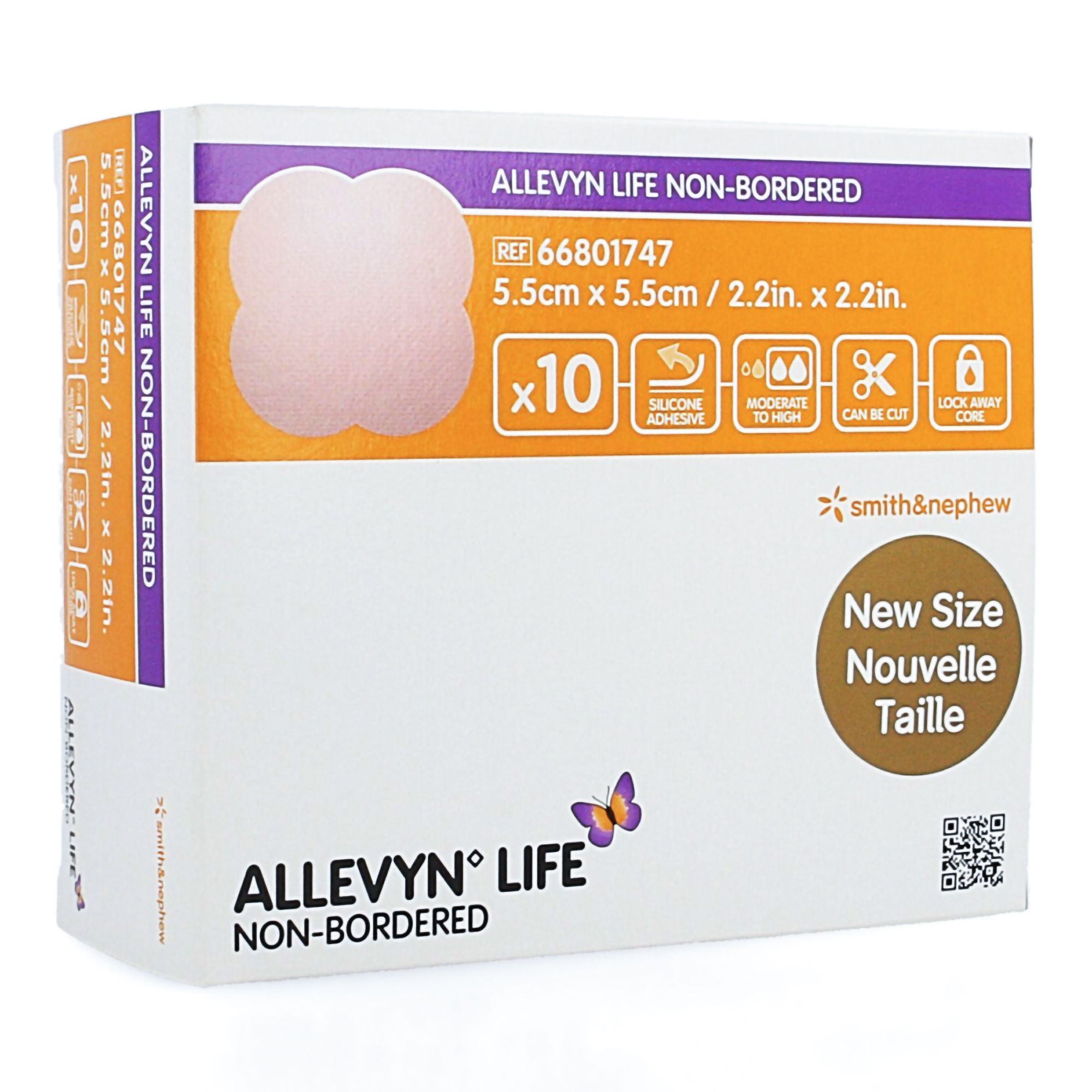 Smith & Nephew - 66801747 Foam Dressing Allevyn Life 2-1/8 X 2-1/8 Inch Without Border Film Backing Nonadhesive Square Sterile