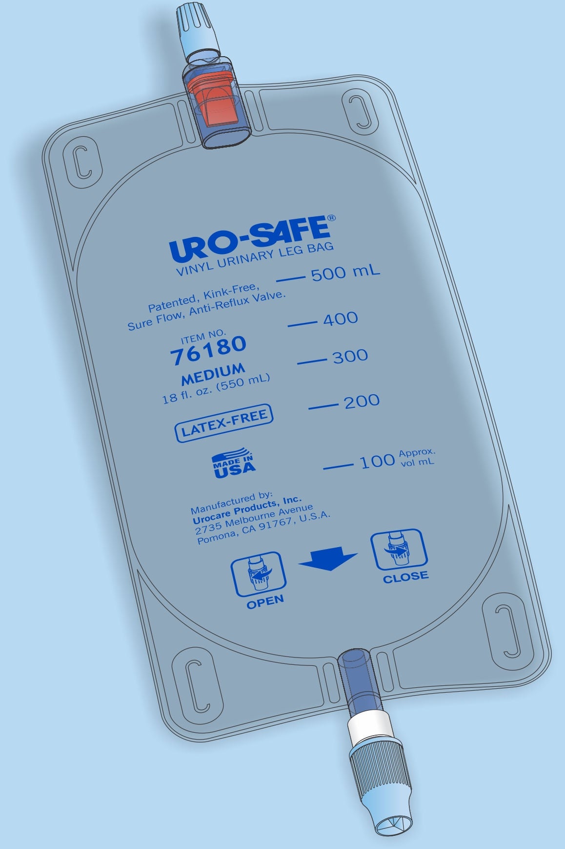 Urocare Products - 7618012 Urinary Leg Bag Uro-Safe® Anti-Reflux Valve Sterile 532 mL Vinyl