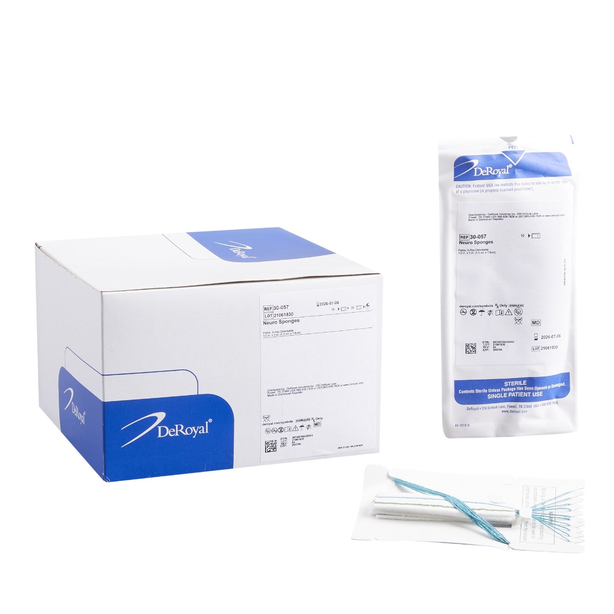 American Surgical 80-09 - Surgical Neuro Sponge X-Ray Detectable 1/2 X 3 Inch 10 Count Sterile - 200/Case