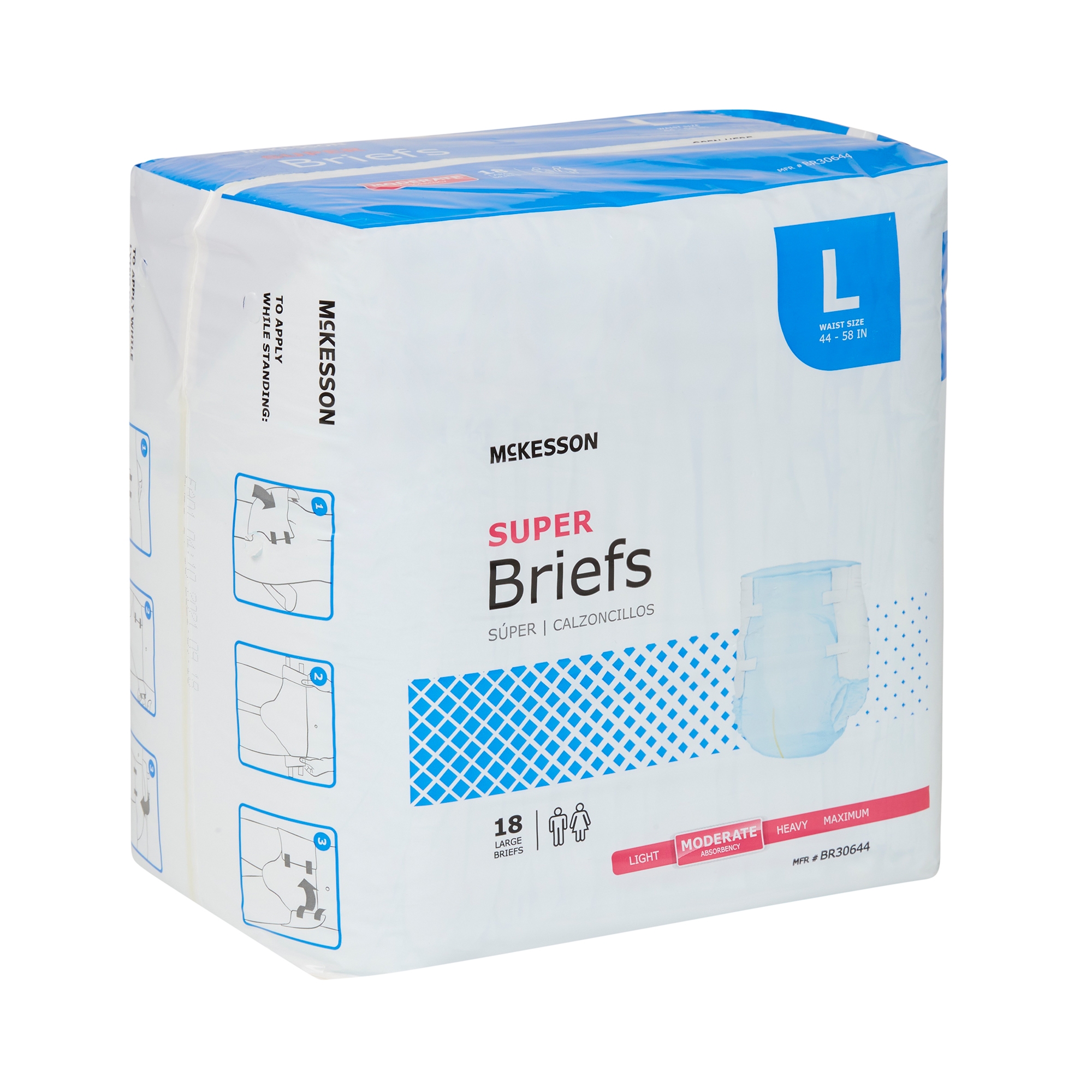 McKesson Brand BR30644 - McKesson Super Moderate Absorbency Incontinence Briefs, Large - 18/Bag, 72/Case