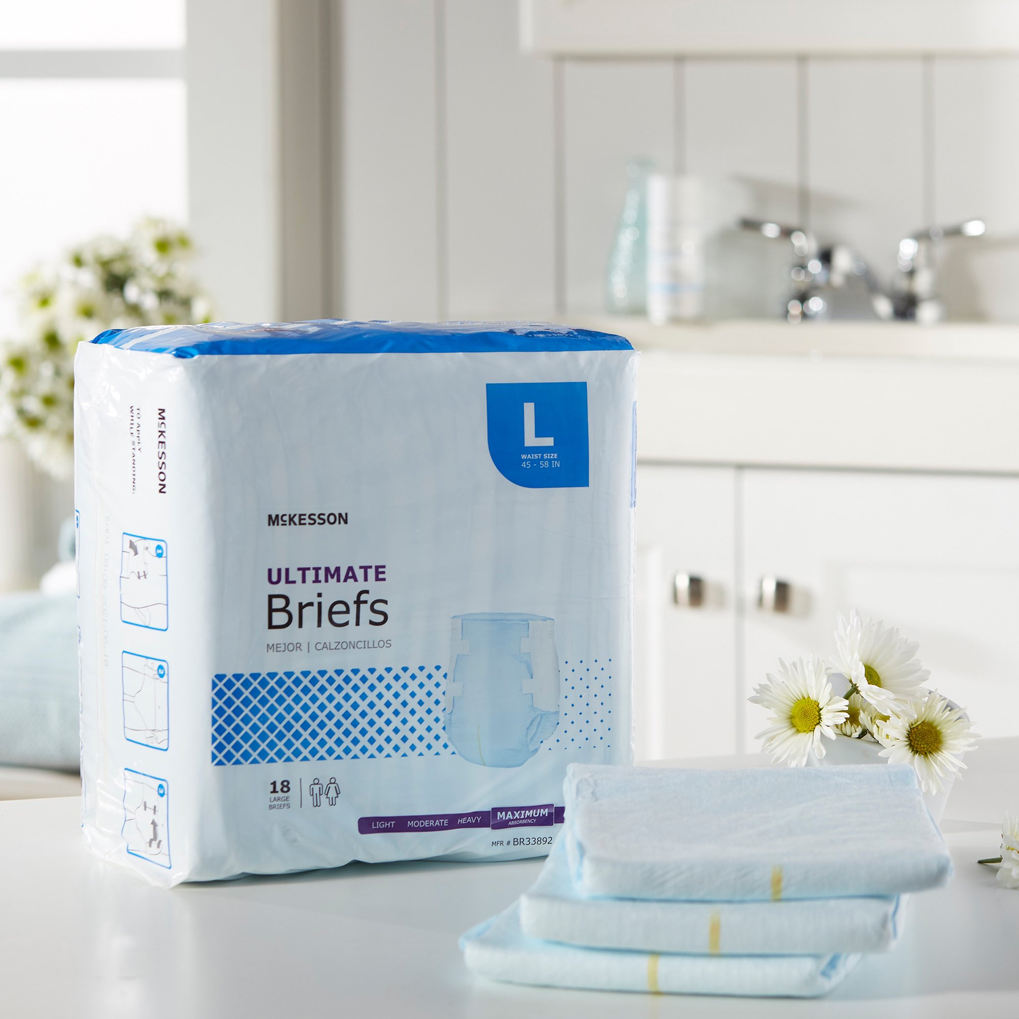 McKesson Brand BR33892 - McKesson Ultimate Heavy Absorbency Incontinence Brief, Large - 18/Bag, 72/Case