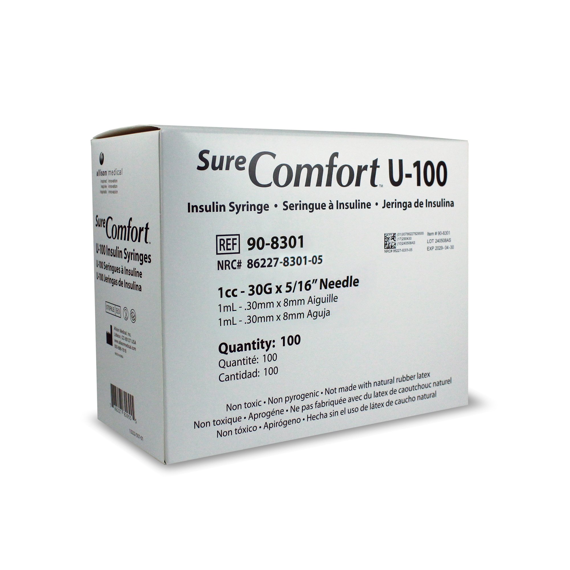 Surecomfort Standard Insulin Syringe with Needle 90-8301 by Allison Medical