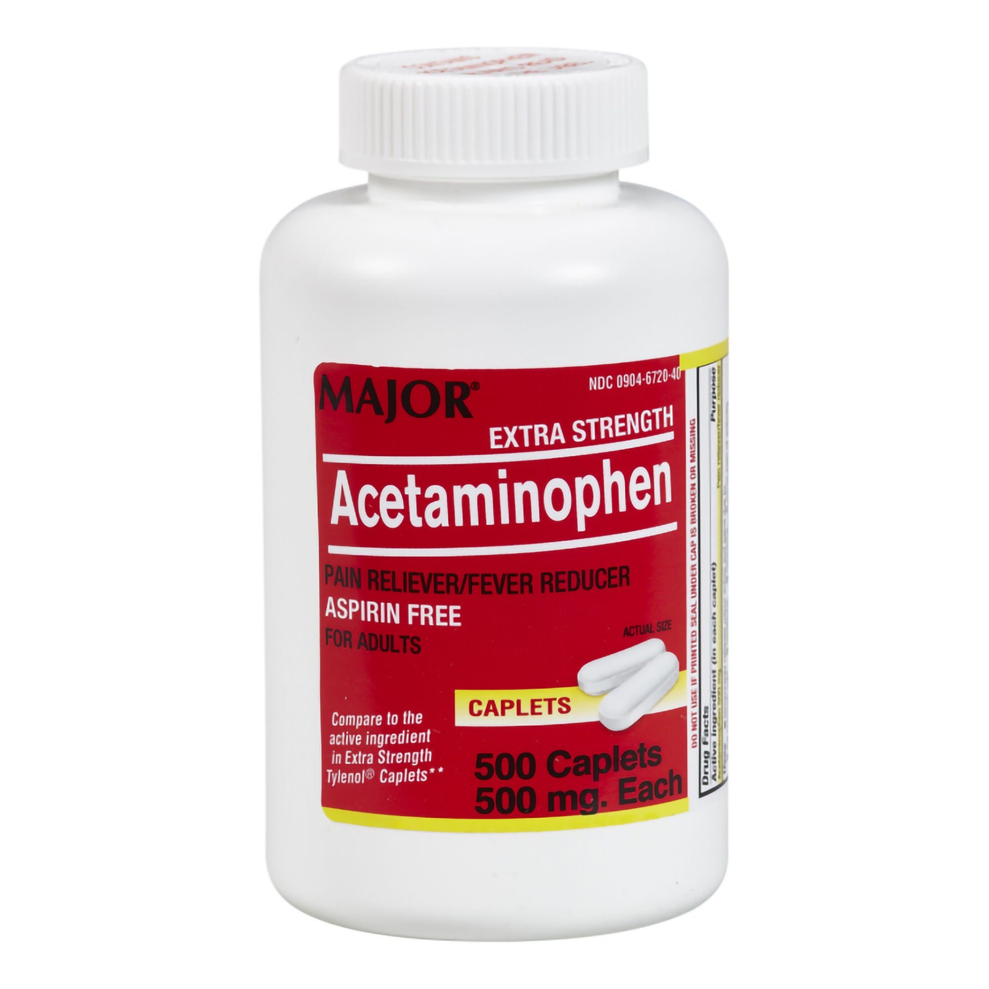 Major Pharmaceuticals - 00904672040 Pain Relief Major® 500 mg Strength Acetaminophen Caplet 500 per Bottle