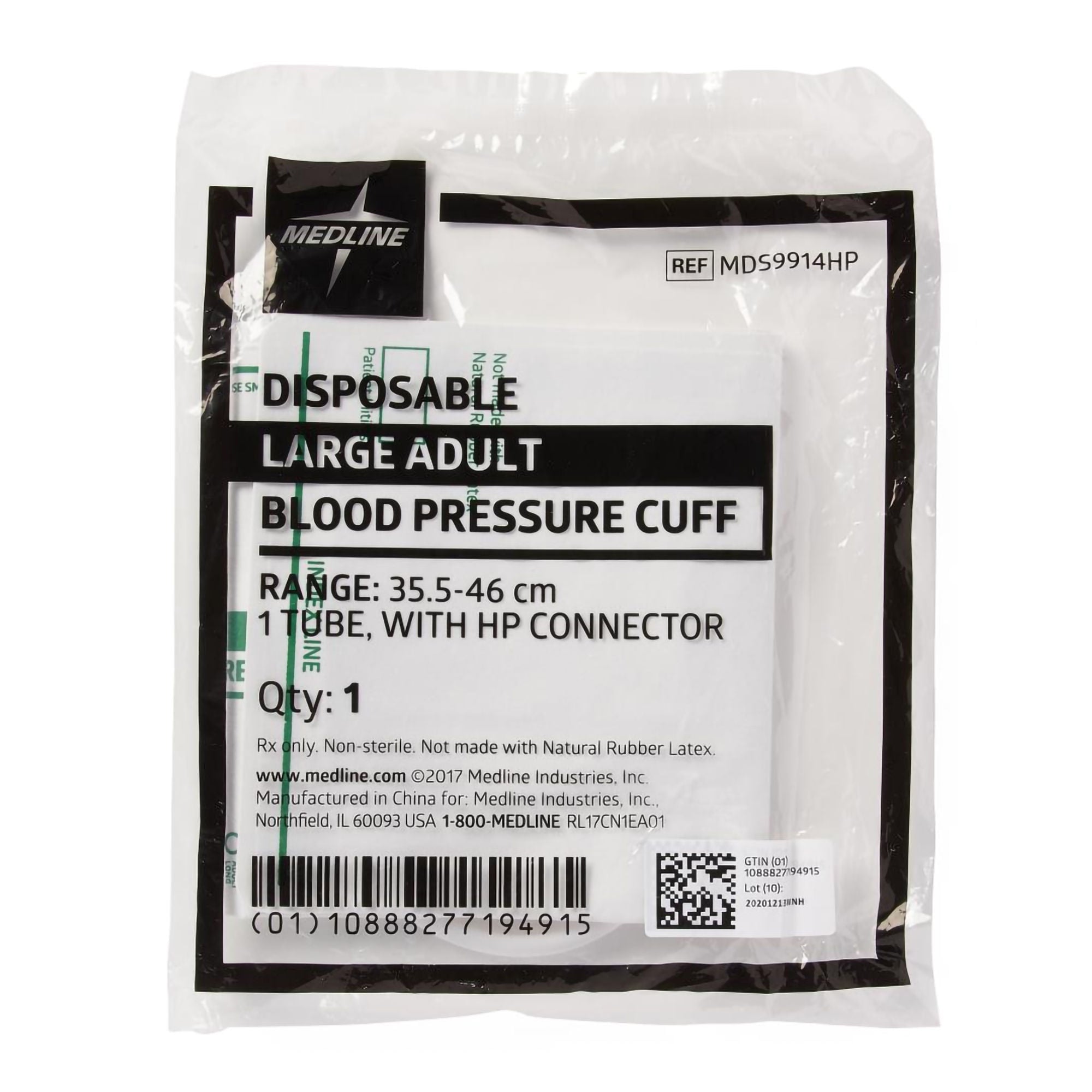 Medline - MDS9914HP Single Patient Use Blood Pressure Cuff Bariatric Contour 38 to 54 cm Leg Cloth Fabric Cuff Large Adult Cuff
