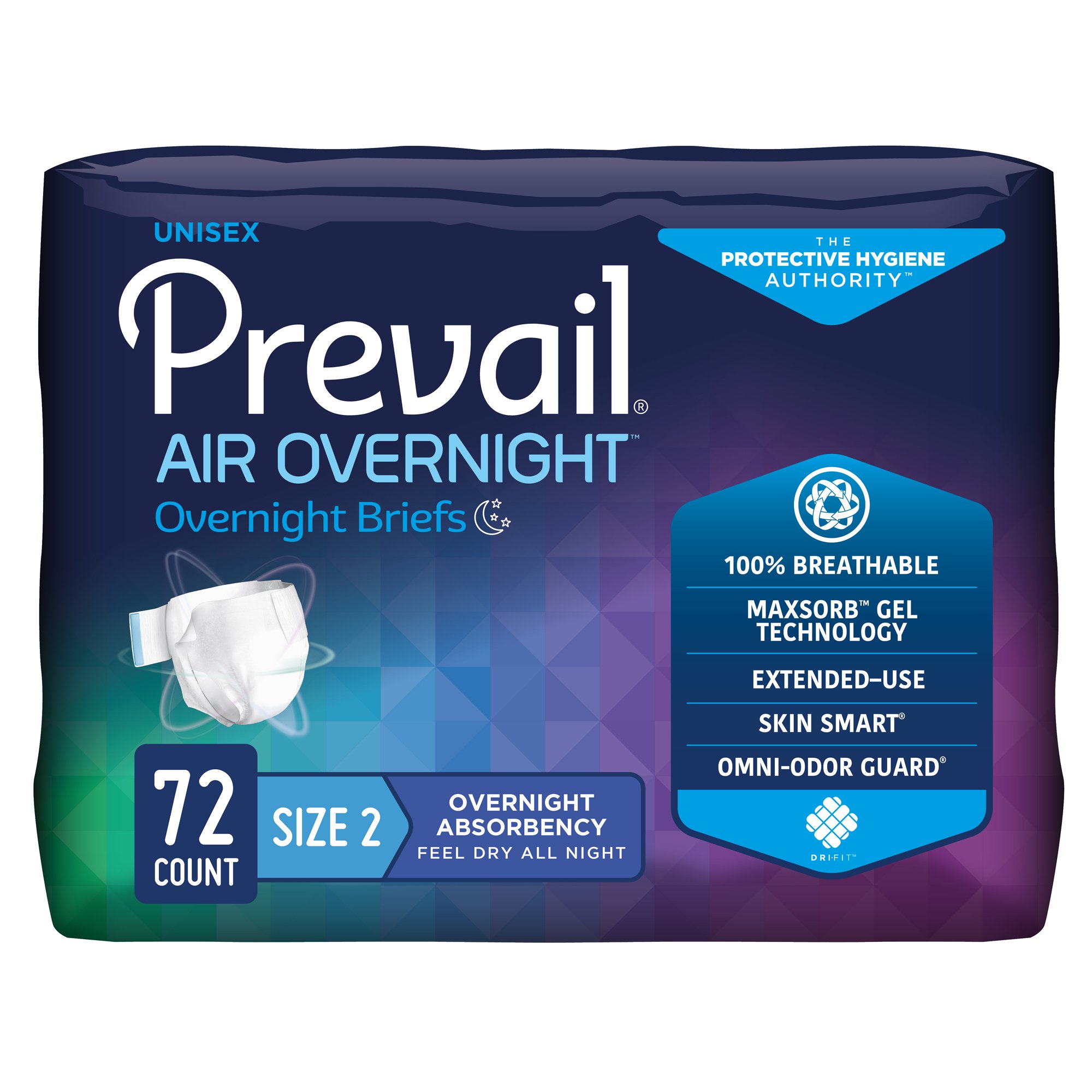 First Quality Products LLC NGX-013 - Prevail Air™ Overnight Briefs Overnight Absorbency, Size 2 - 18/Bag, 72/Case