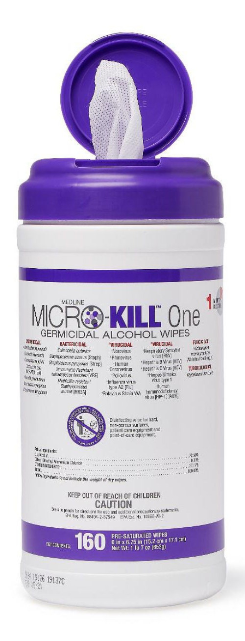 Medline - MSC351300 Surface Disinfectant Cleaner Micro-Kill™ One Premoistened Germicidal Manual Pull Wipe 160 Count Canister Alcohol Scent NonSterile