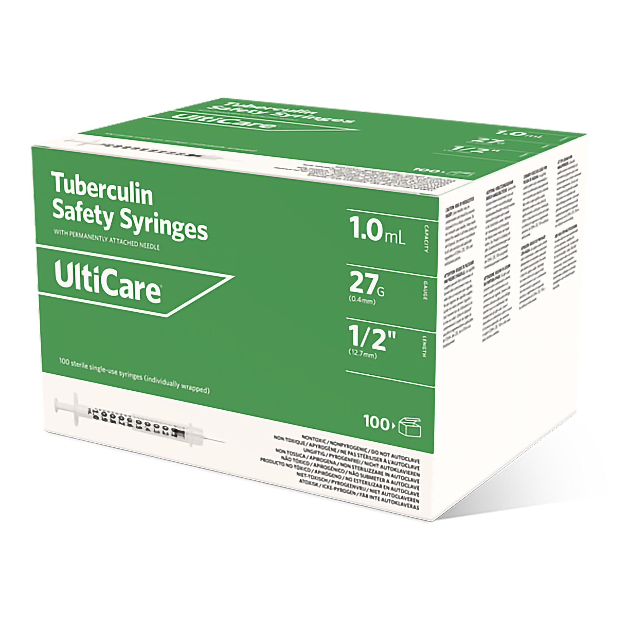 Ultimed - 63001 Safety Tuberculin Syringe with Needle UltiCare® 1 mL 1/2 Inch 27 Gauge Sliding Safety Needle Regular Wall