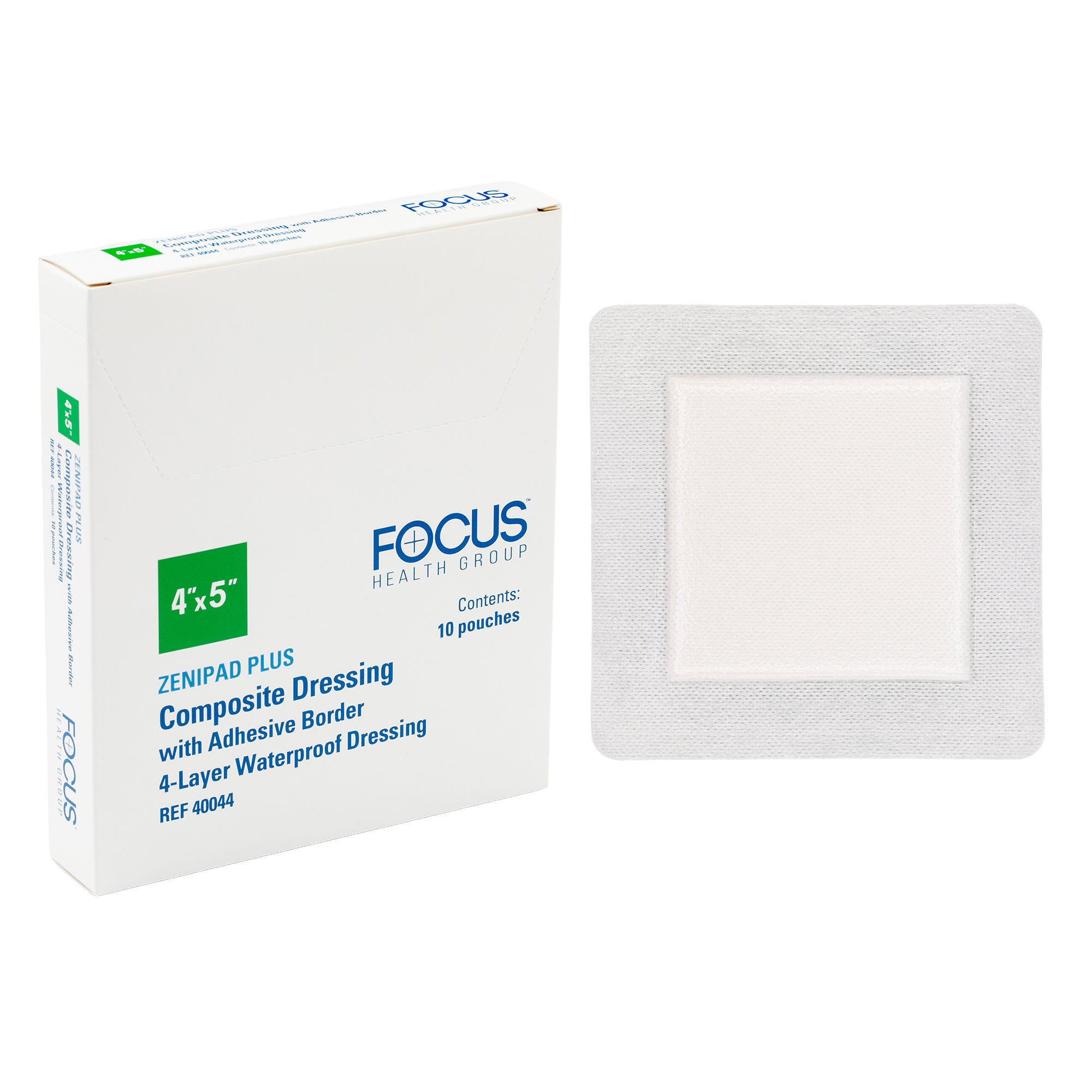 Focus Health Group - 40044 Composite Dressing Zenipad Plus 4 X 5 Inch Rectangle Sterile Waterproof Film Backing