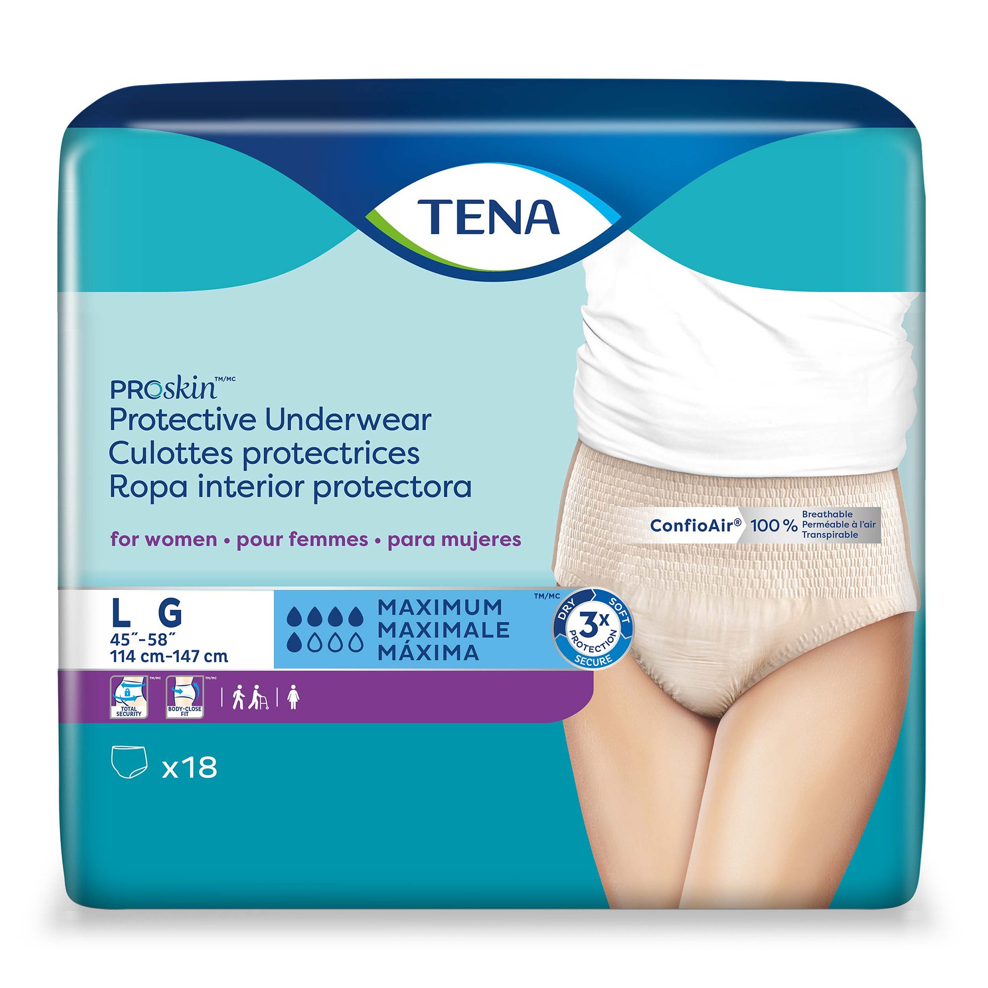 Essity HMS North America Inc 73030 - Tena® ProSkin™ Maximum Absorbent Underwear for Women, Large - 18/Bag, 72/Case