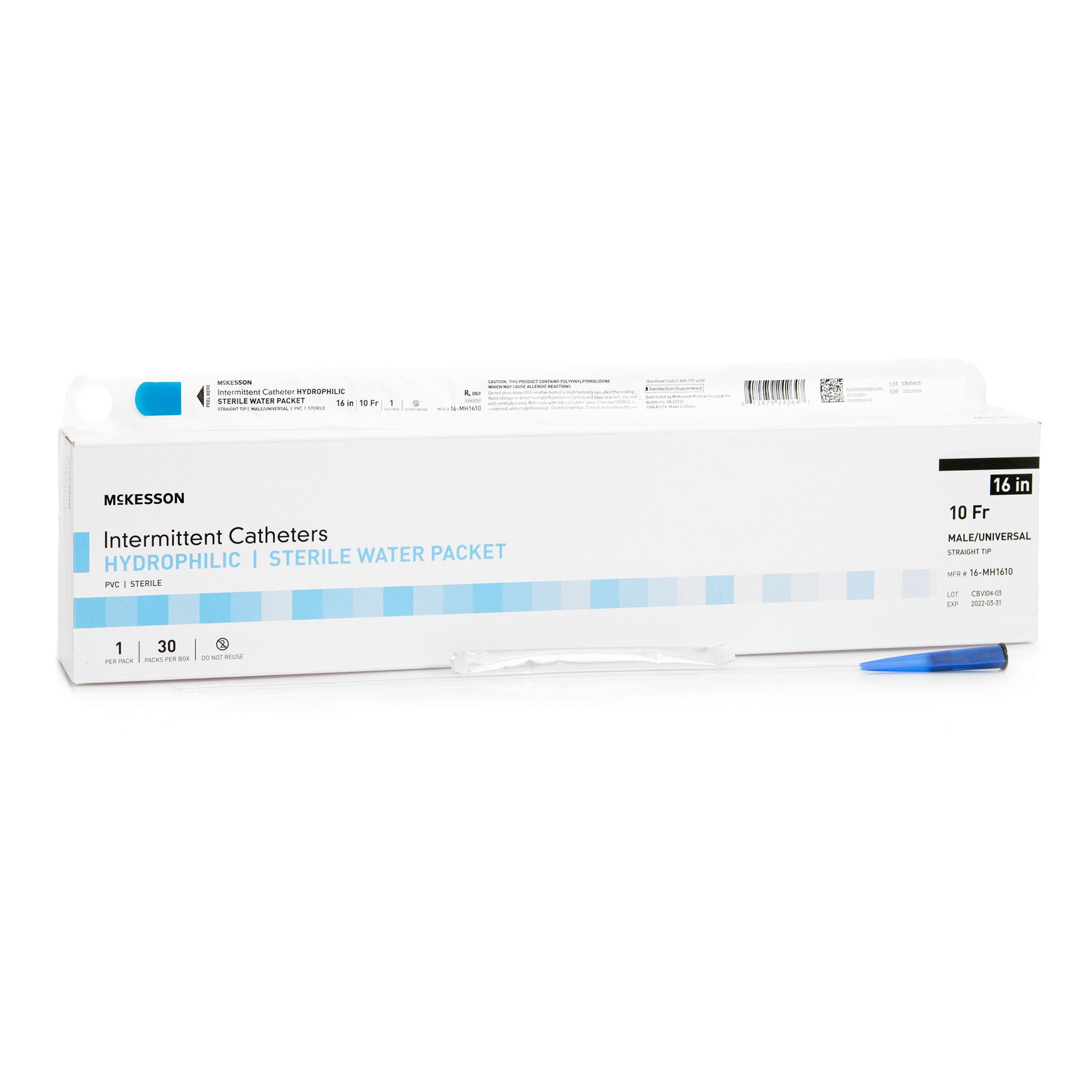 McKesson Brand - 16-MH1610 Urethral Catheter McKesson Straight Tip Hydrophilic Coated PVC 10 Fr. 16 Inch Length