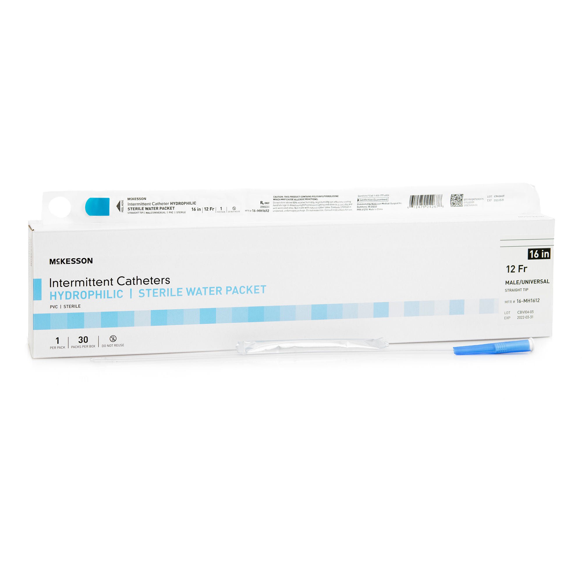 McKesson Brand - 16-MH1612 Urethral Catheter McKesson Straight Tip Hydrophilic Coated PVC 12 Fr. 16 Inch Length