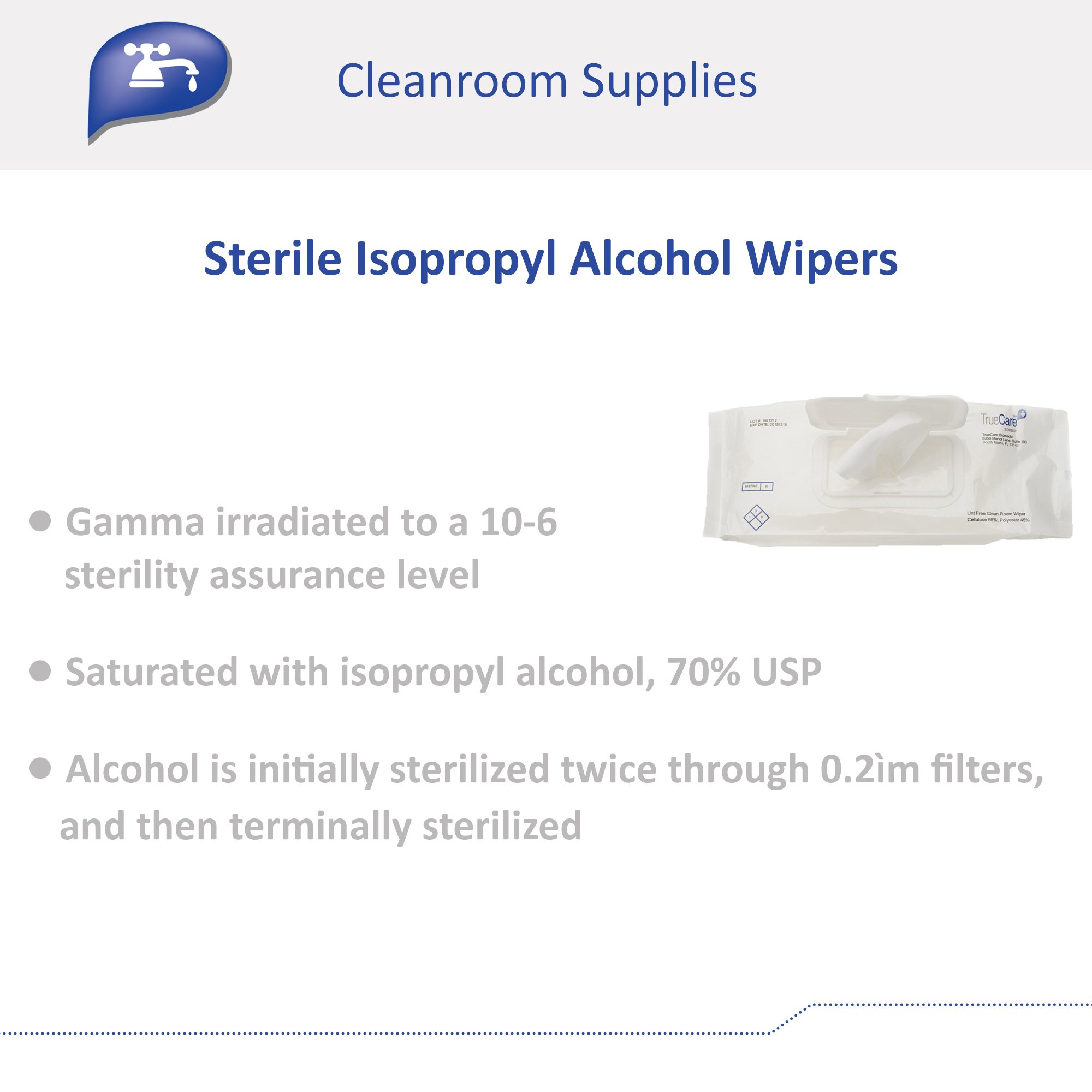 TrueCare Biomedix - TCBWALC30 TrueCare Biomedix Sterile Isopropyl Alcohol Wipes