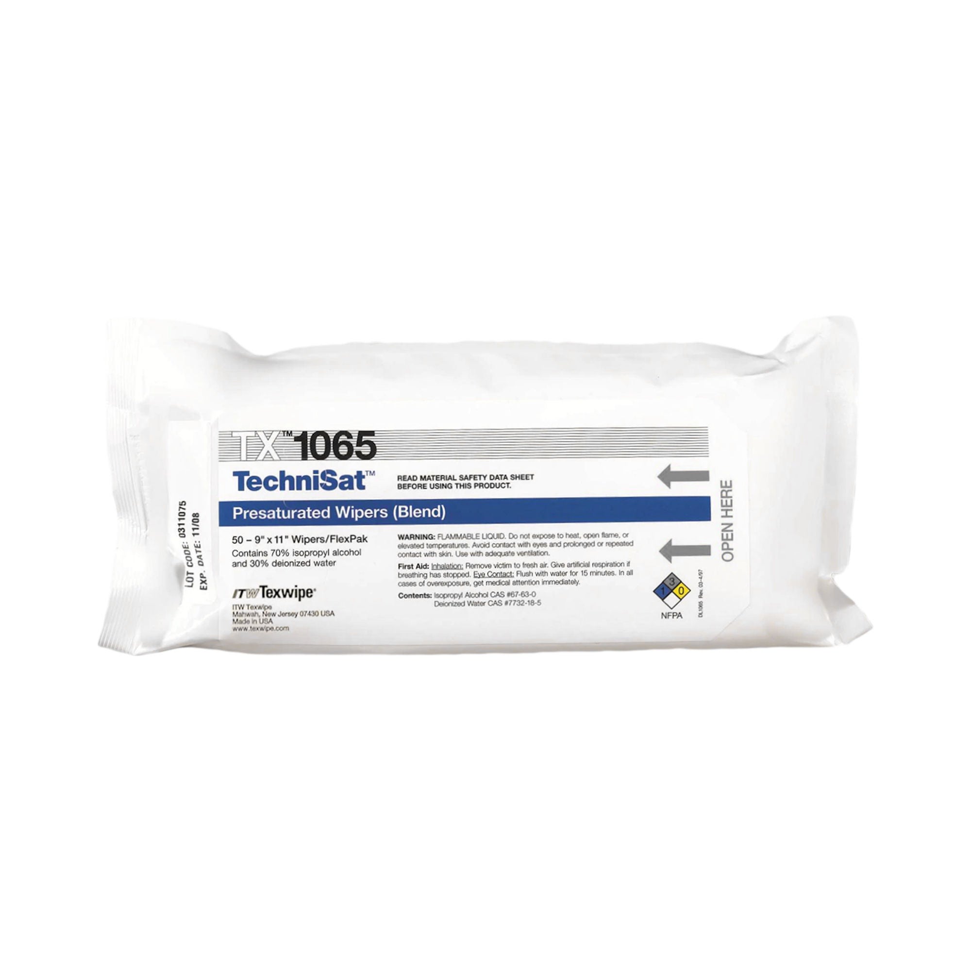 Texwipe - TX1065 Surface Disinfectant Cleaner TechniSat® Premoistened Cleanroom Manual Pull Wipe 50 Count Soft Pack Alcohol Scent NonSterile