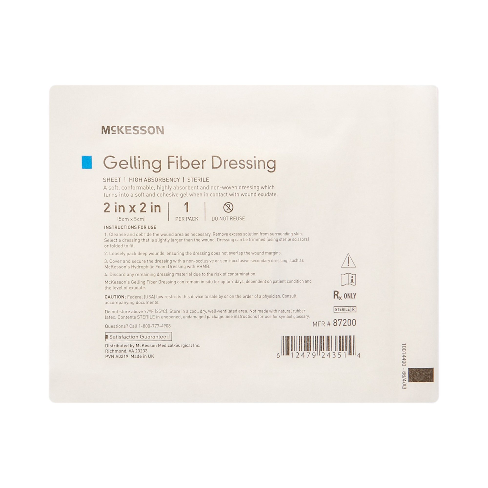 McKesson Brand 87200 - McKesson Gelling Fiber Wound Dressing, 2 x 2 Inch - 1/Each, 10/Box, 100/Case