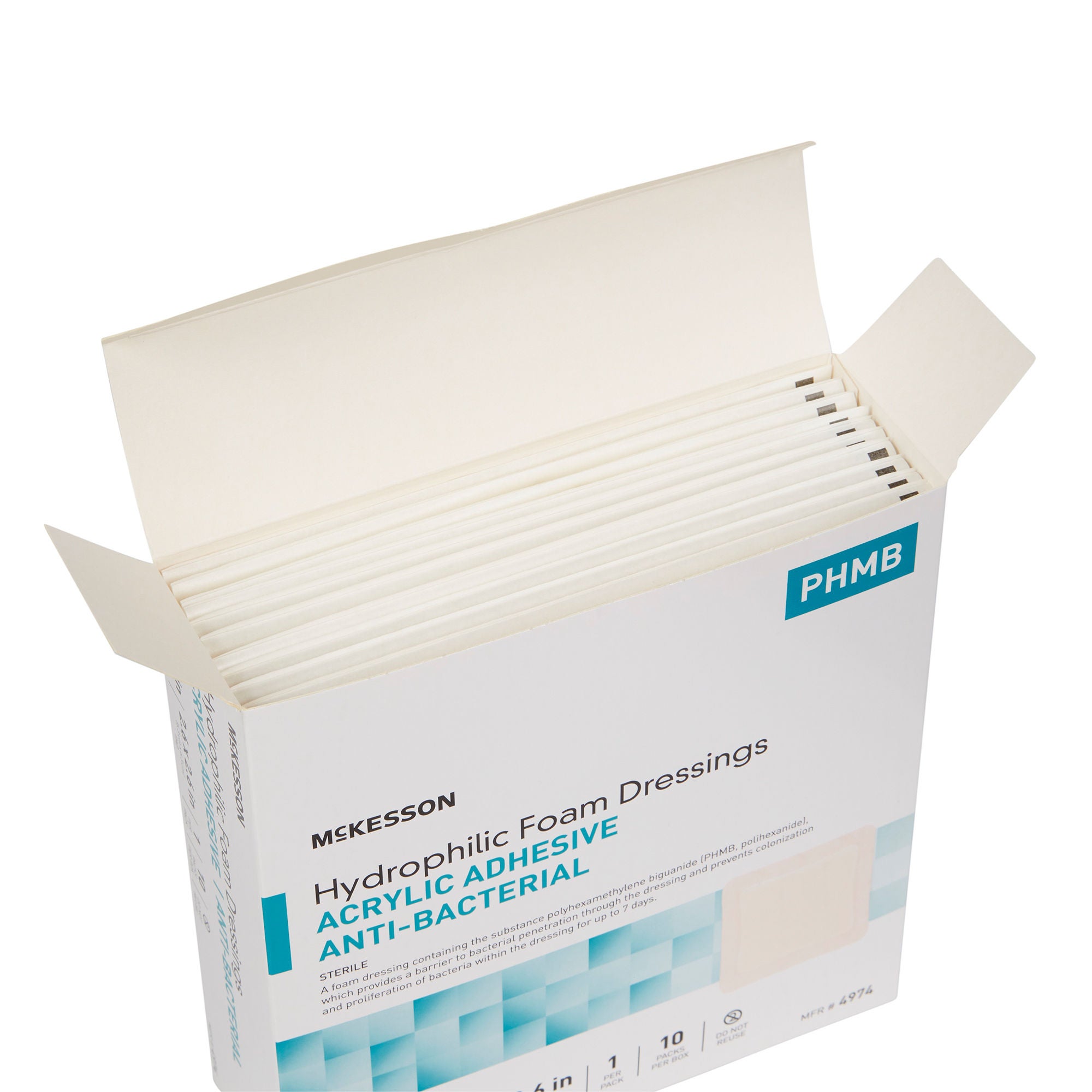 McKesson Brand - 4974 Antibacterial Foam Dressing McKesson 4 X 4 Inch With Border Waterproof Film Backing Acrylic Adhesive Square Sterile