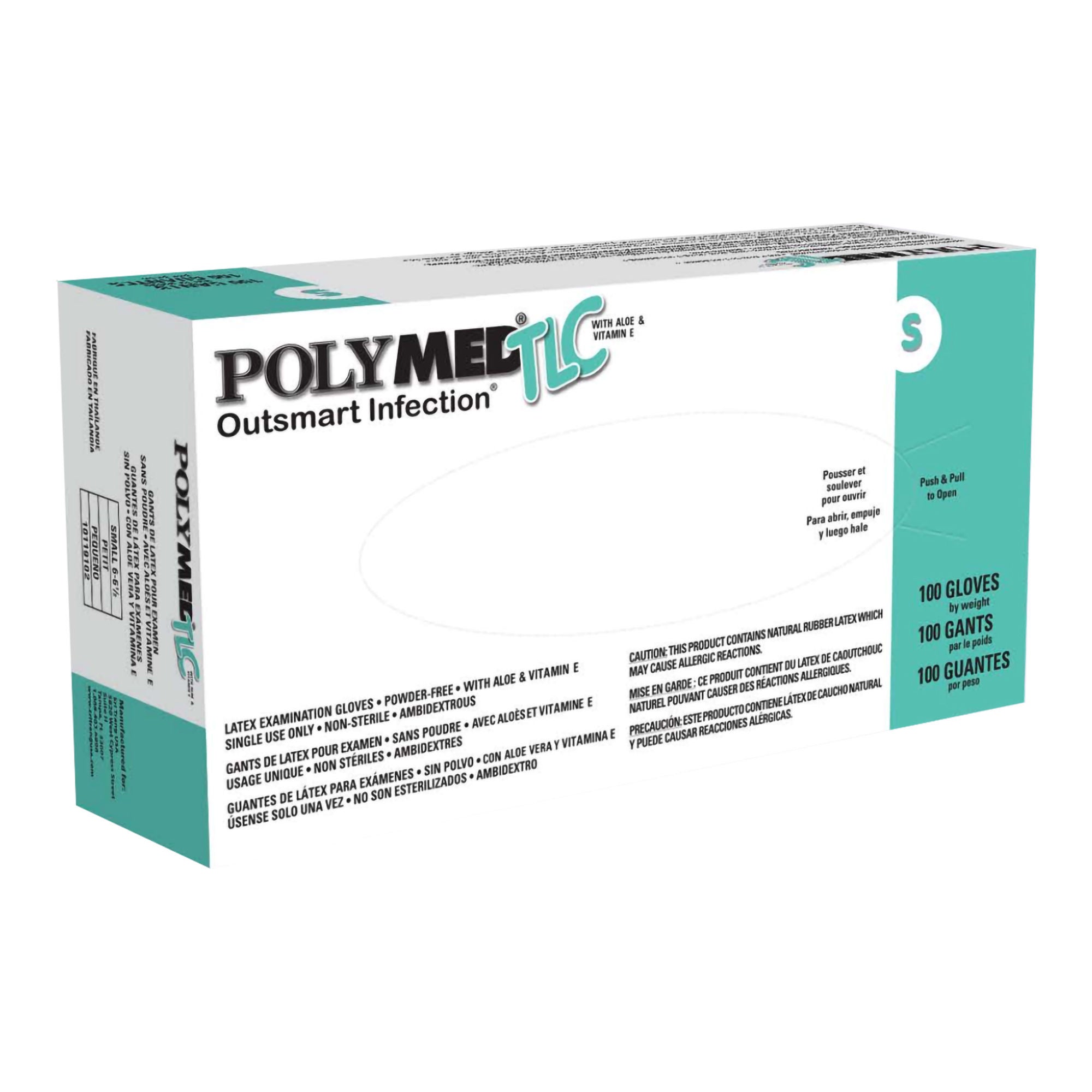 Ventyv - 10119102 Exam Glove Polymed® TLC Small 100 per Box NonSterile Latex Standard Cuff Length Fully Textured White Not Rated