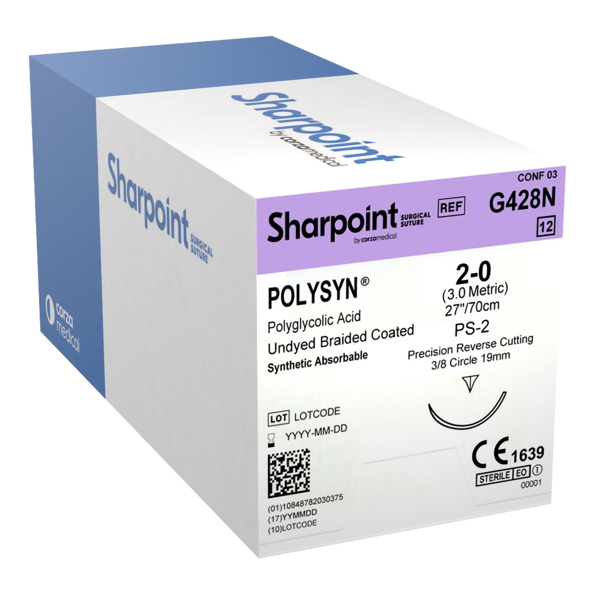 Surgical Specialties - G428N Absorbable Suture with Needle PolySyn™ Polyglycolic Acid PS-2 3/8 Circle Precision Reverse Cutting Needle Size 2-0 Braided