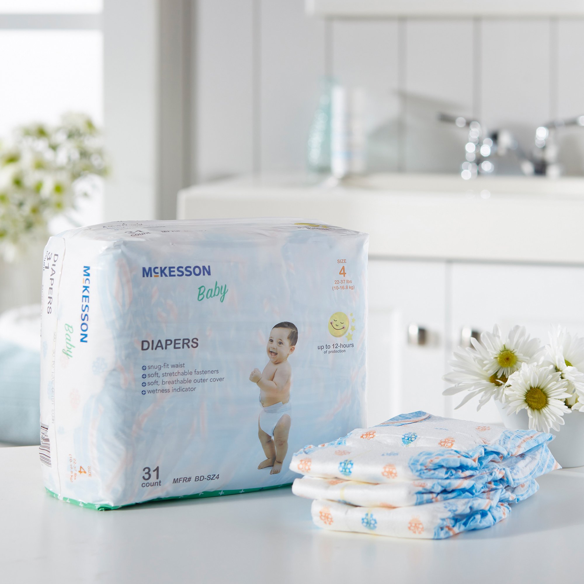 McKesson Brand BD-SZ4 - McKesson Baby Diaper, Size 4 for Toddlers weighing 22 – 31 lbs. - 1/Bag, 4/Case