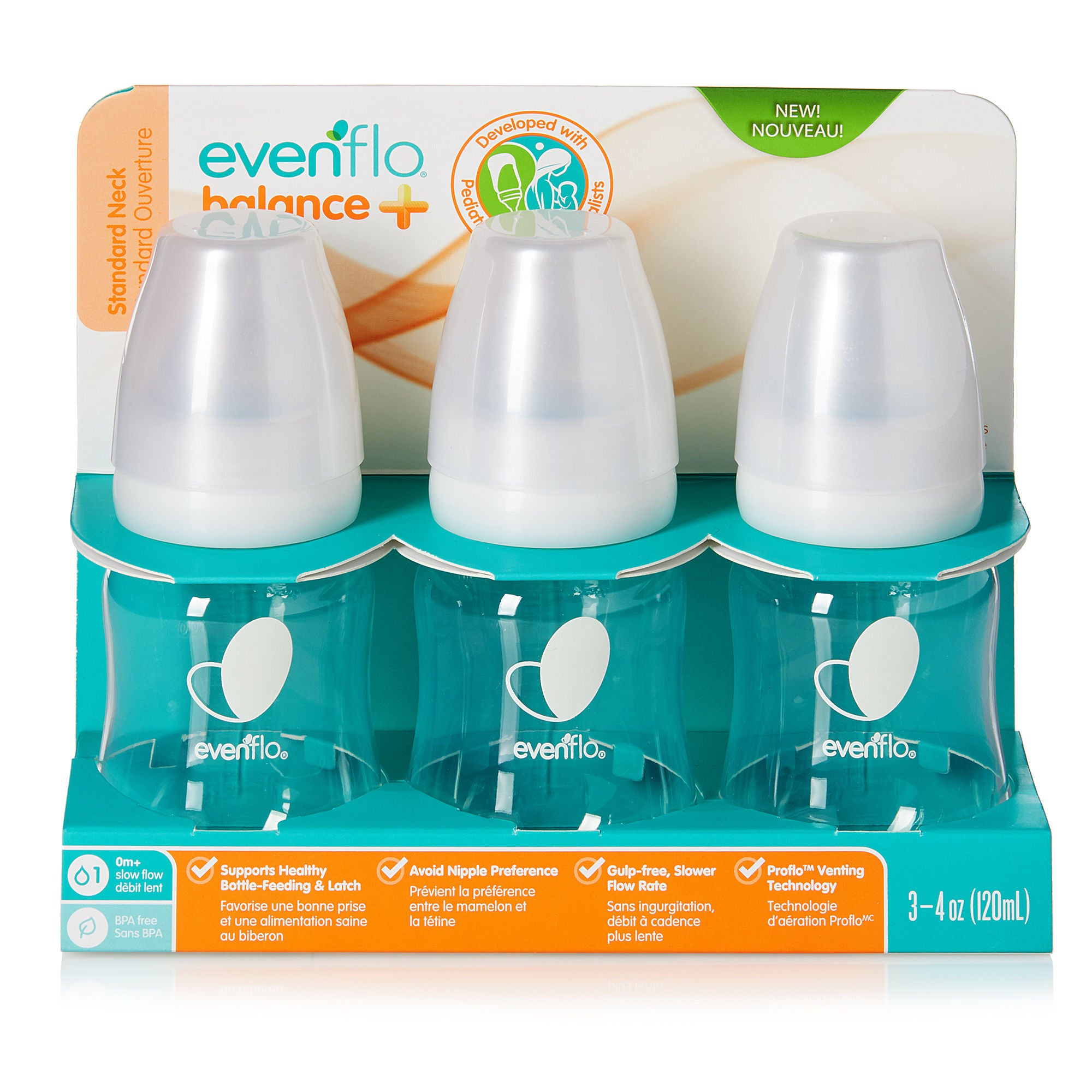 Midway Importing Inc - 1094311 Baby Bottle Evenflo Feeding Balance + Standard Neck 4 oz. Food Grade Material Clear