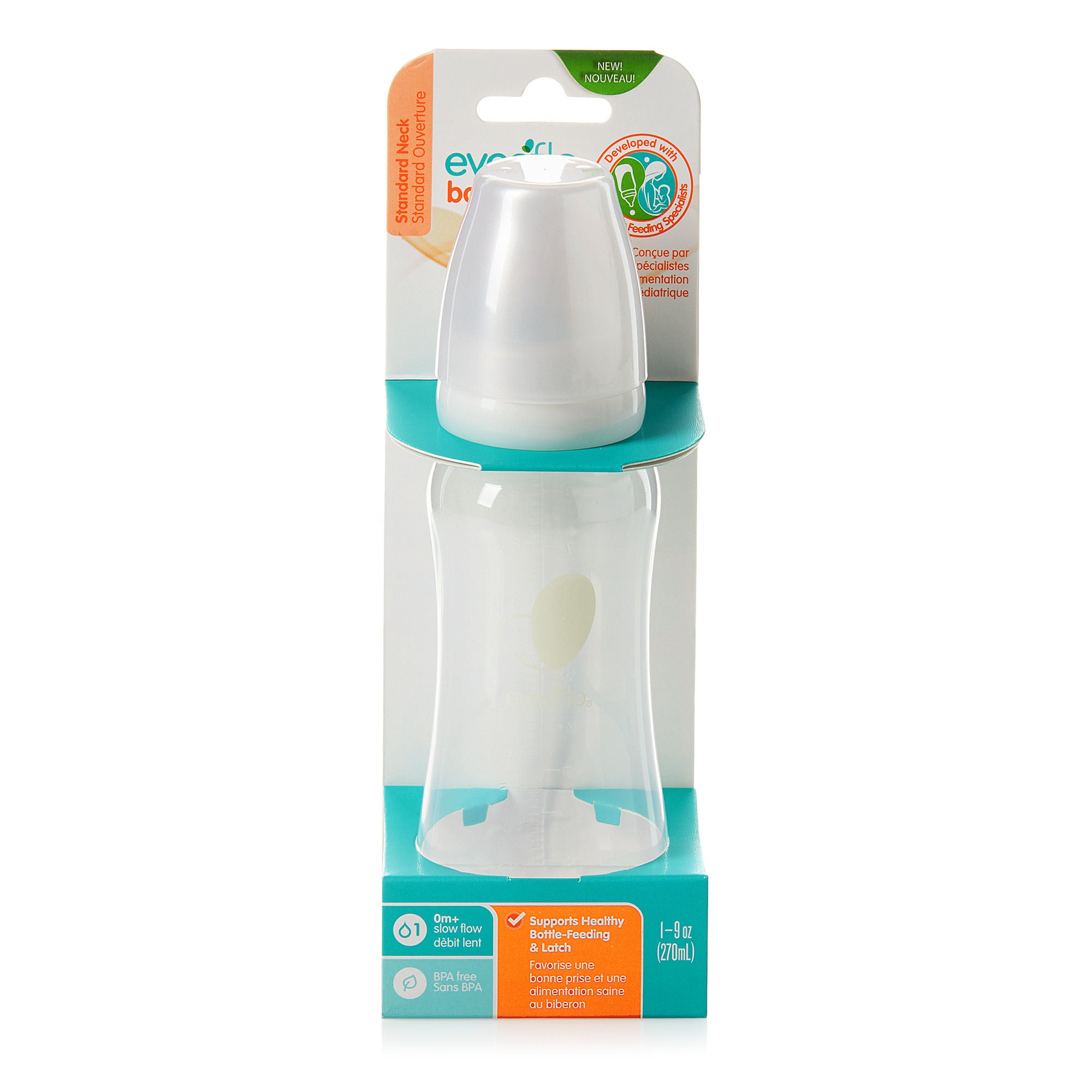 Midway Importing Inc - 1099111 Baby Bottle Evenflo Feeding Balance + Standard Neck 9 oz. Food Grade Material Clear