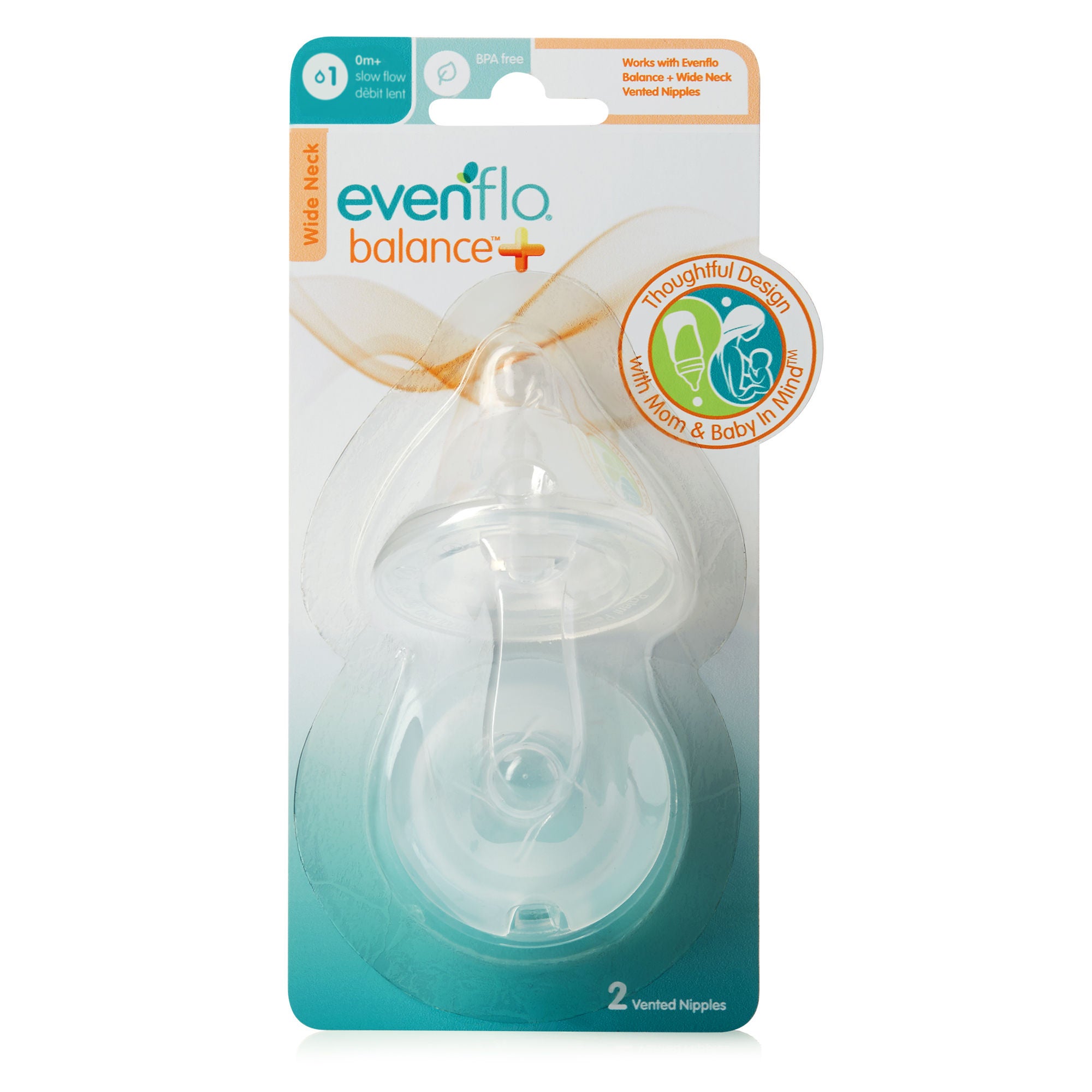 Midway Importing Inc - 2141111 Nipple Evenflo Feeding Balance + Wide Neck Slow Flow Tip Ages Birth and Up