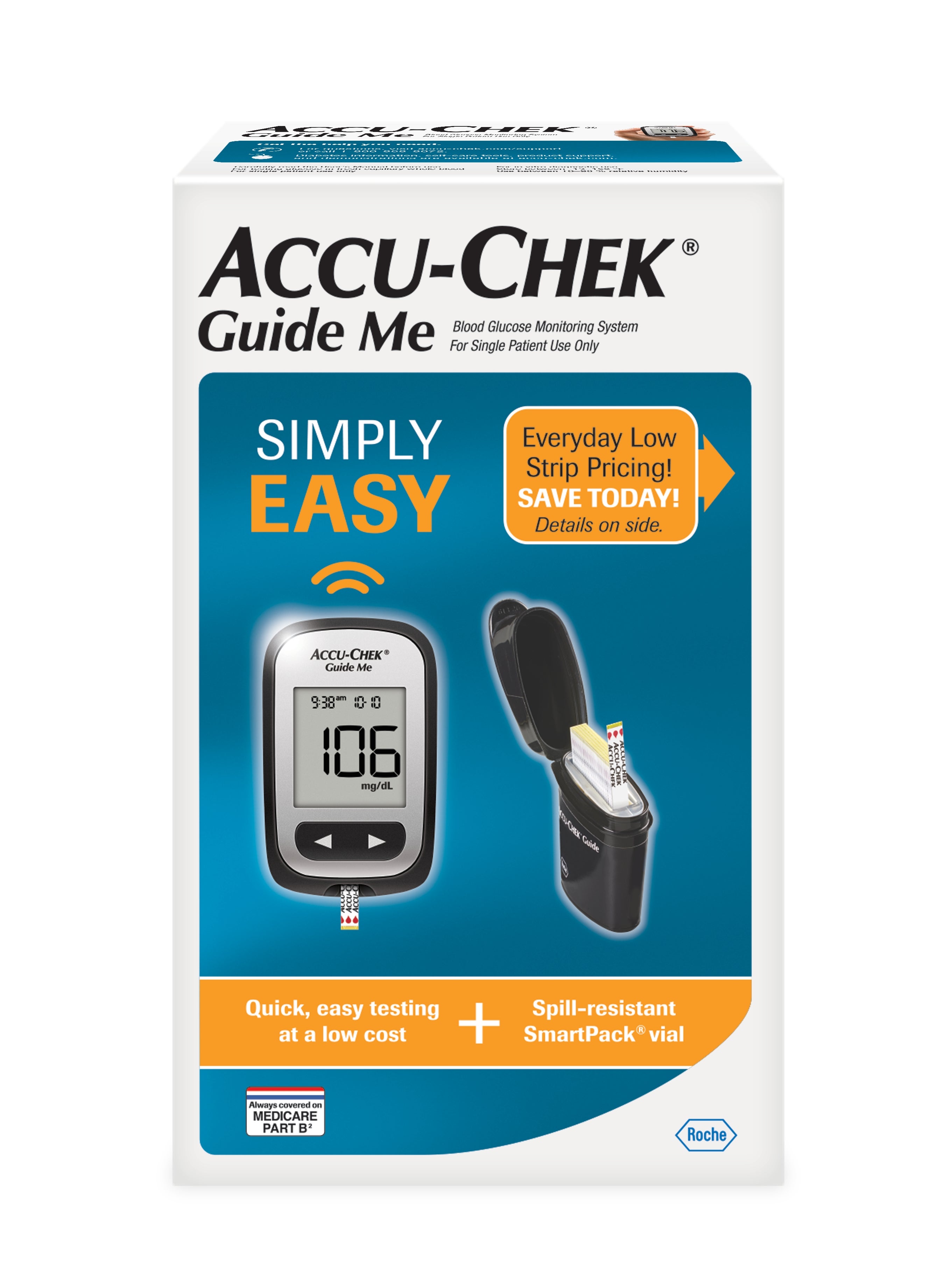 Roche Diabetes Care - 08499896001 Blood Glucose Meter Kit Accu-Chek® 5 Second Results Stores up to 2000 Results No Coding Required