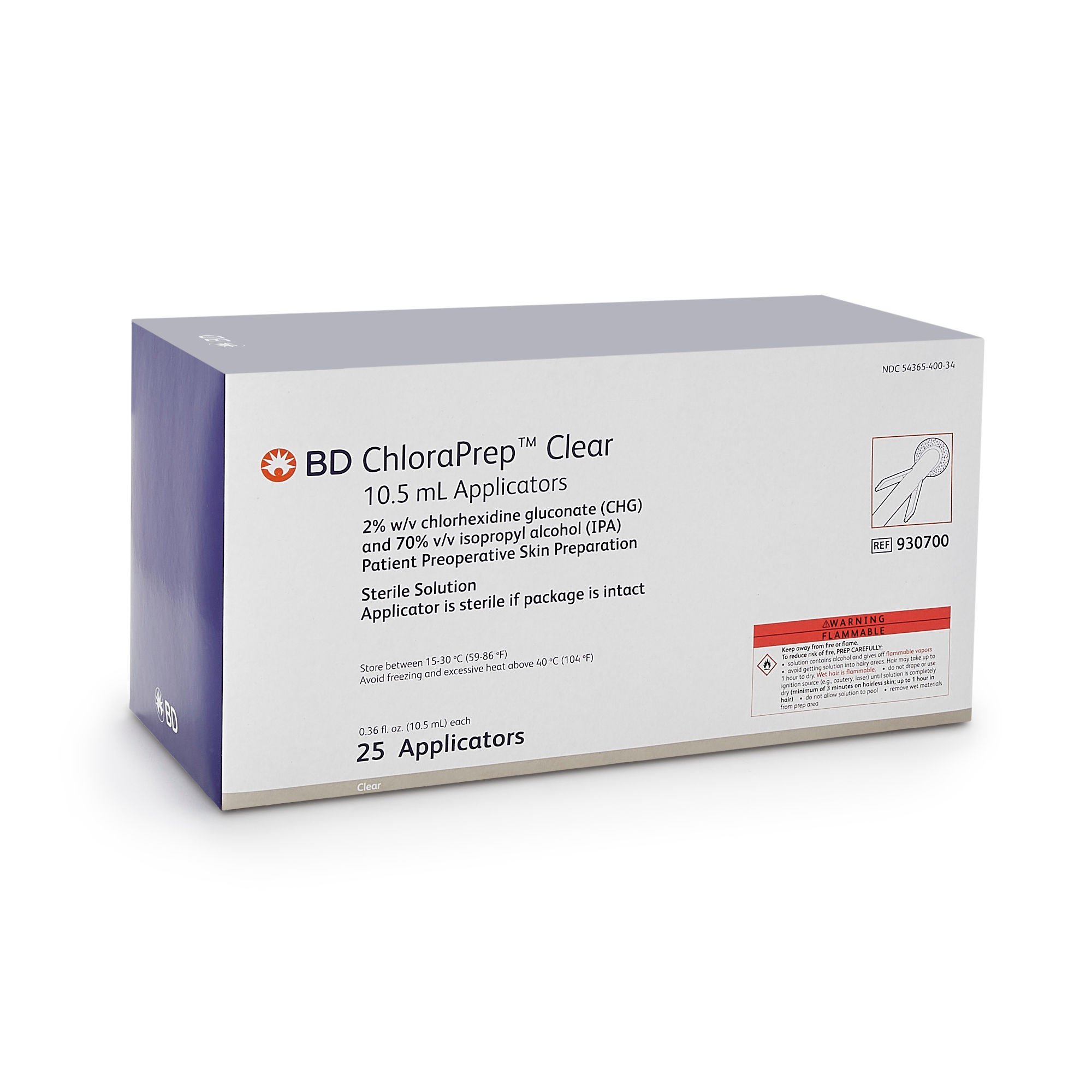 BD - 930700 Skin Prep Solution ChloraPrep™ Clear 10.5 mL Foam Applicator 2% / 70% Strength CHG (Chlorhexidine Gluconate) / Isopropyl Alcohol Sterile