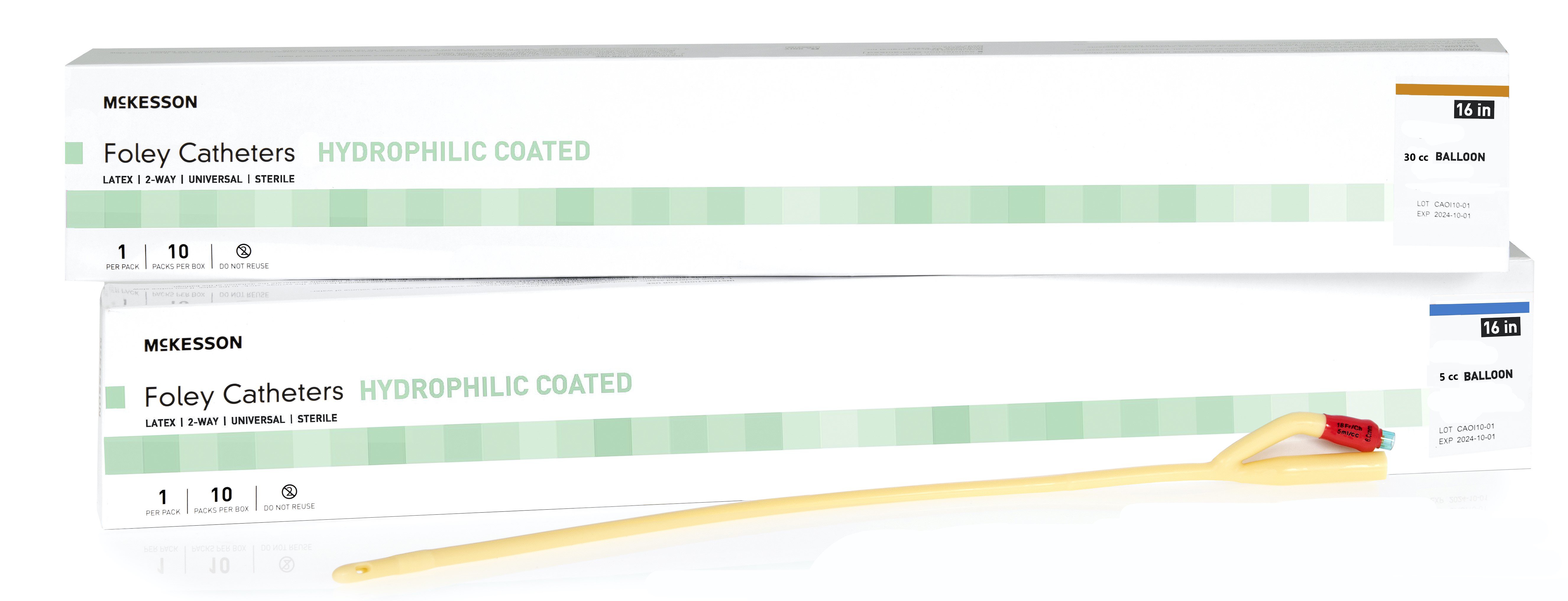 McKesson Brand 16-LFOL3016 - McKesson Hydrophilic-Coated Latex Foley Catheter, Standard Tip, 16 Fr. - 1/Each, 10/Box, 200/Case