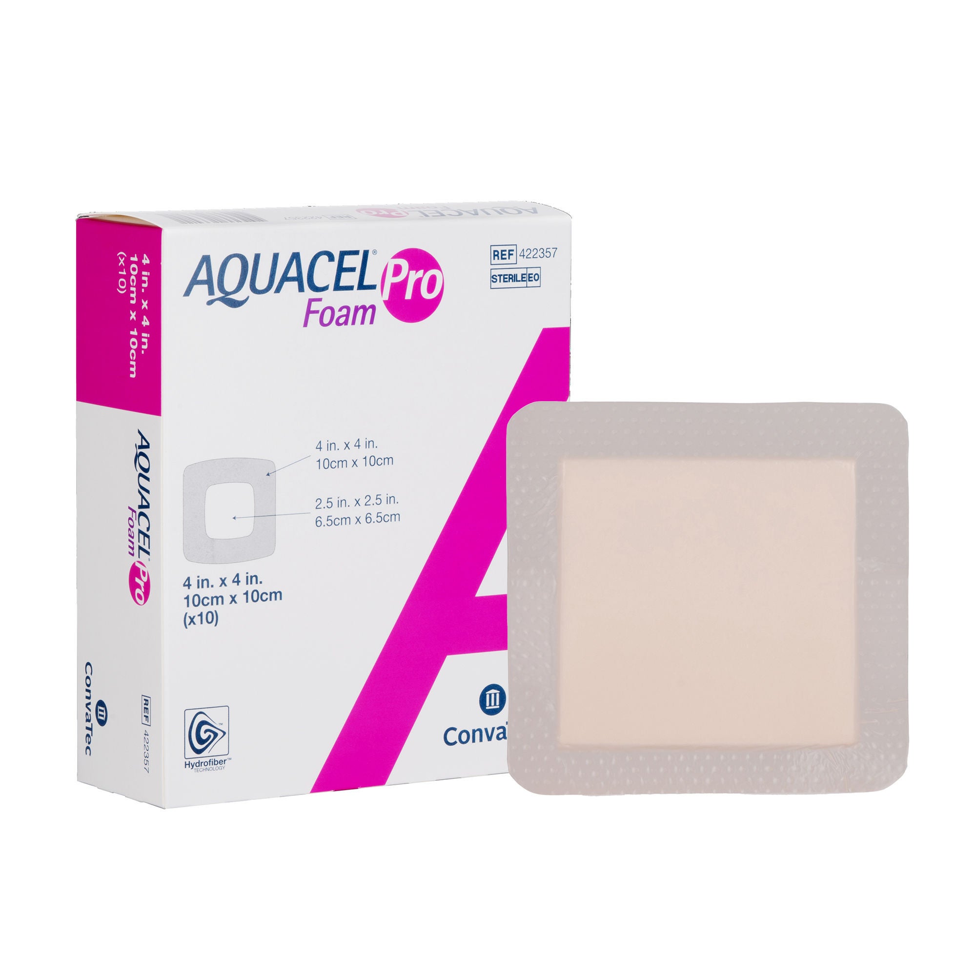 ConvaTec - 422357 Foam Dressing Aquacel® Foam Pro 4 X 4 Inch With Border Waterproof Film Backing Silicone Adhesive Square Sterile