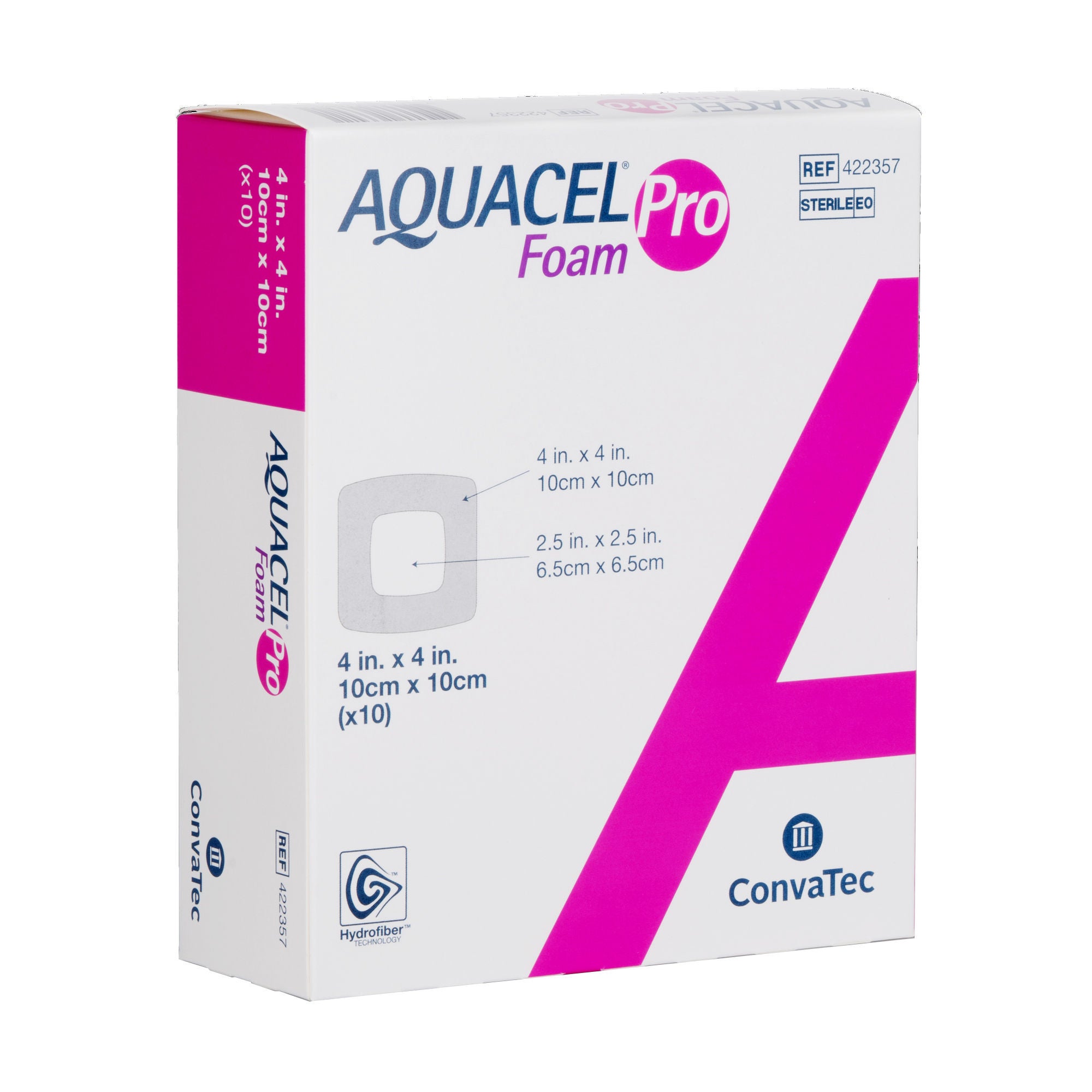 ConvaTec - 422357 Foam Dressing Aquacel® Foam Pro 4 X 4 Inch With Border Waterproof Film Backing Silicone Adhesive Square Sterile