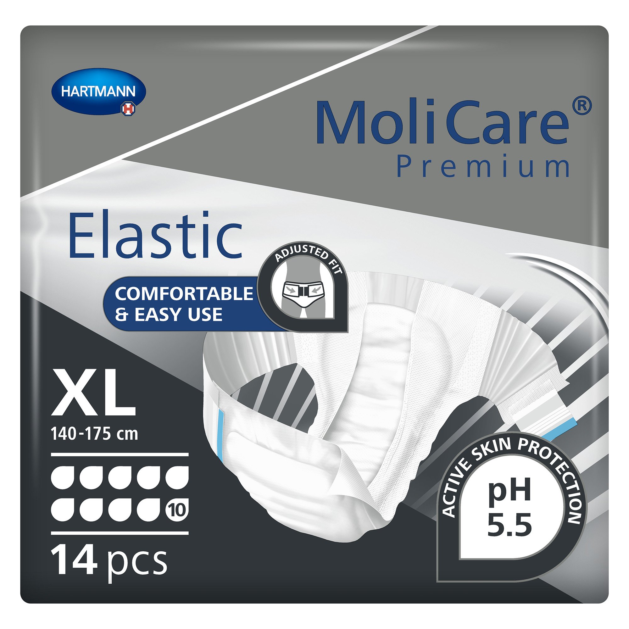 Hartmann 165674 - MoliCare® Premium Elastic 10 Drop Absorbency Incontinence Briefs, Extra Large - 14/Pack, 56/Case