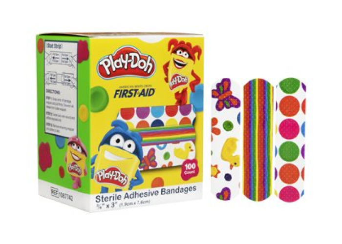 Dukal 1087742 - American® White Cross Kid Design (Play Doh) Adhesive Strip, 3/4 x 3 Inch - 100/Box, 1200/Case