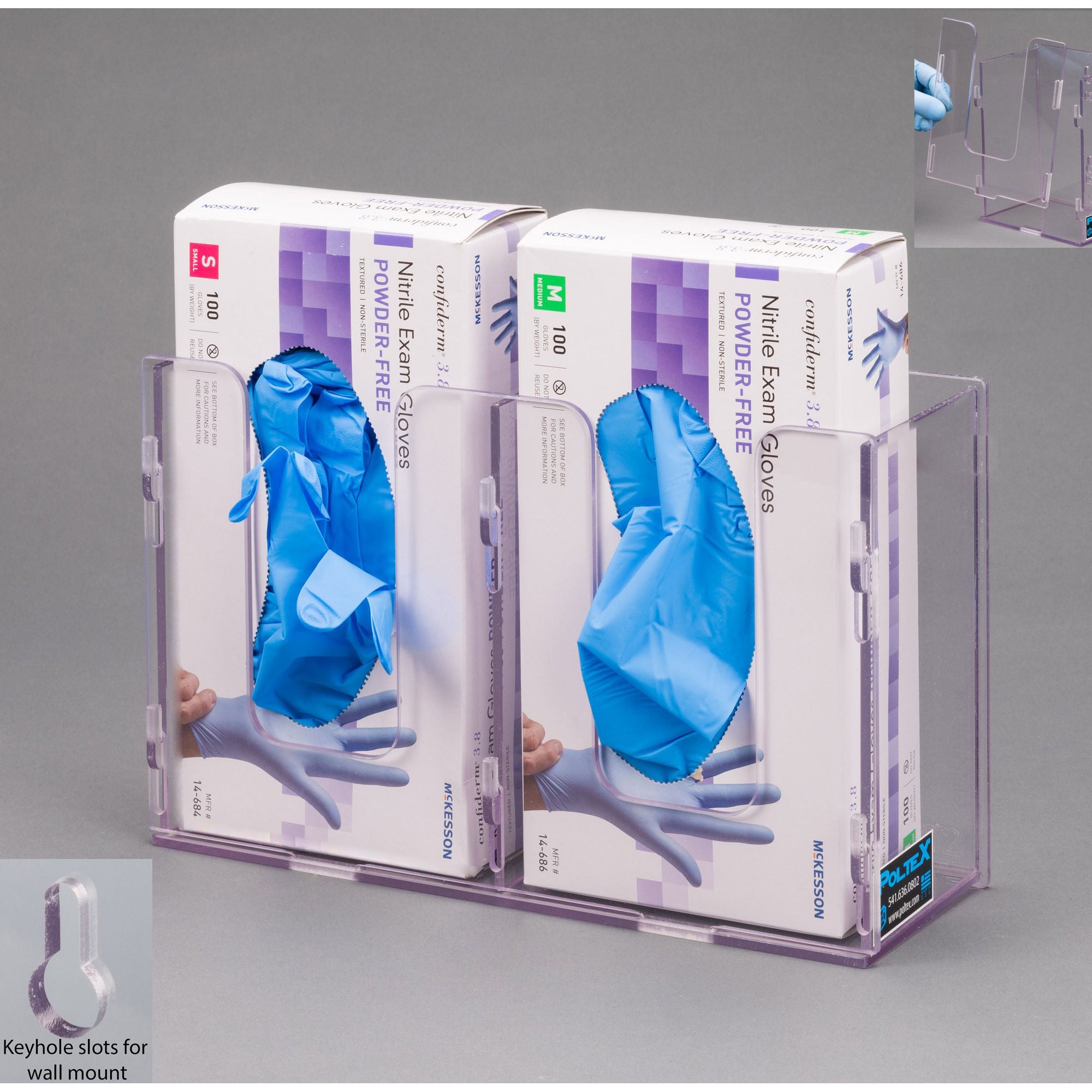 Poltex Inc - 2GBSHORT-W Glove Box Holder Wall Mounted 2-Box Capacity Clear 10-1/2 W X 3-1/4 D X 10 H Inch PETG Plastic