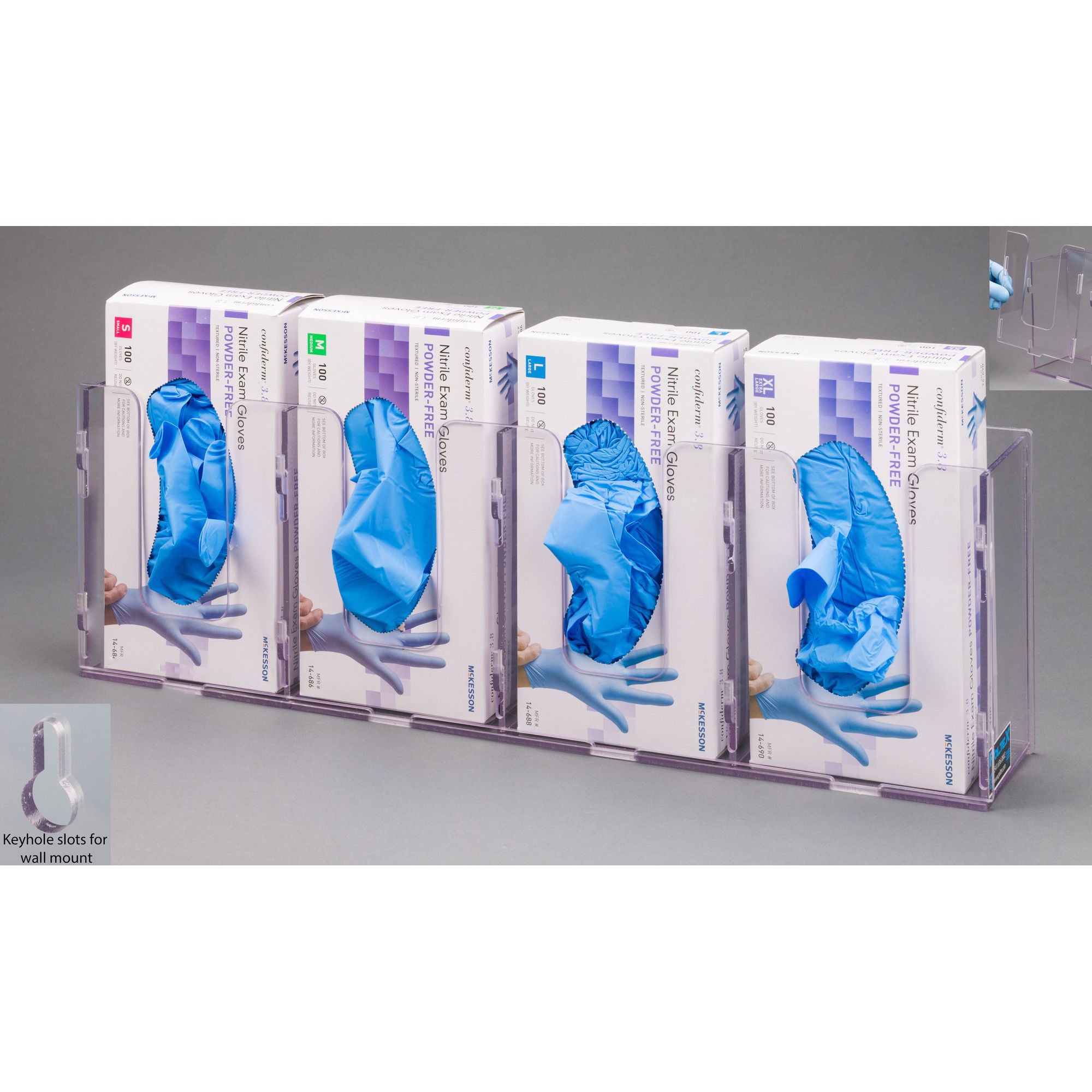 Poltex Inc - 4GBSHORT-W Glove Box Holder Wall Mounted 4-Box Capacity Clear 10-1/4 W X 3-3/4 D X 20 H Inch PETG Plastic