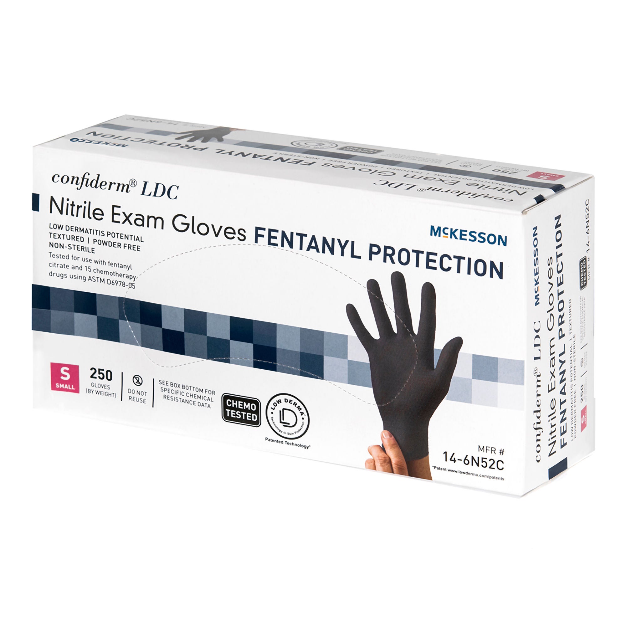 McKesson Brand - 14-6N52C Exam Glove McKesson Confiderm® LDC Small 250 per Box NonSterile Nitrile Standard Cuff Length Fully Textured Black Chemo Tested / Fentanyl Tested