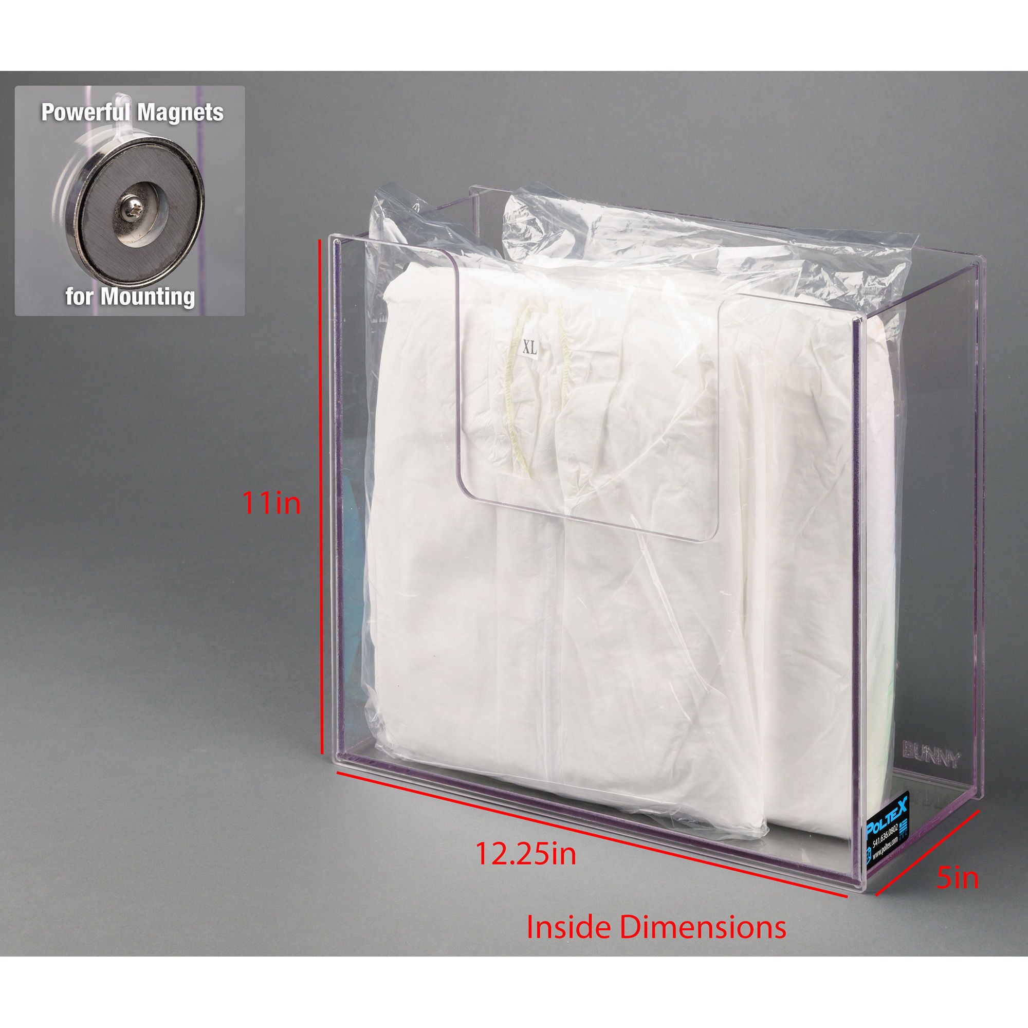 Poltex Inc - BUNNY-M Coveralls Dispenser Magnetic Mount Clear 5 X 11 X 12-1/4 Inch PETG Plastic