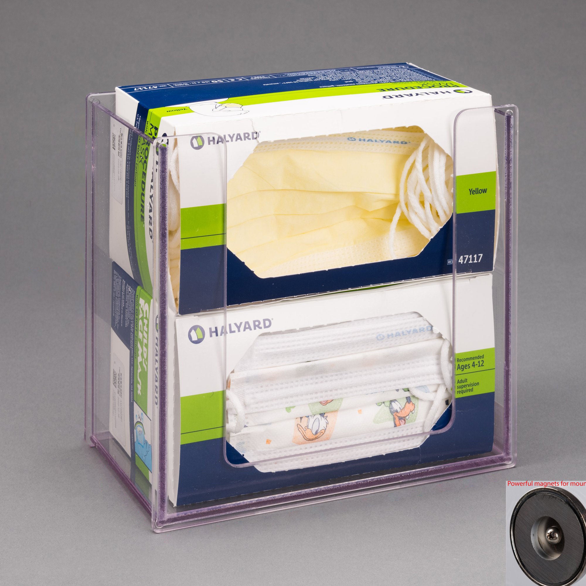 Poltex Inc - CHLADLTMSK-M Face Mask Dispenser Magnetic Mount 2-Box Capacity Clear 4-1/2 X 7-1/2 X 7-3/4 Inch PETG Plastic