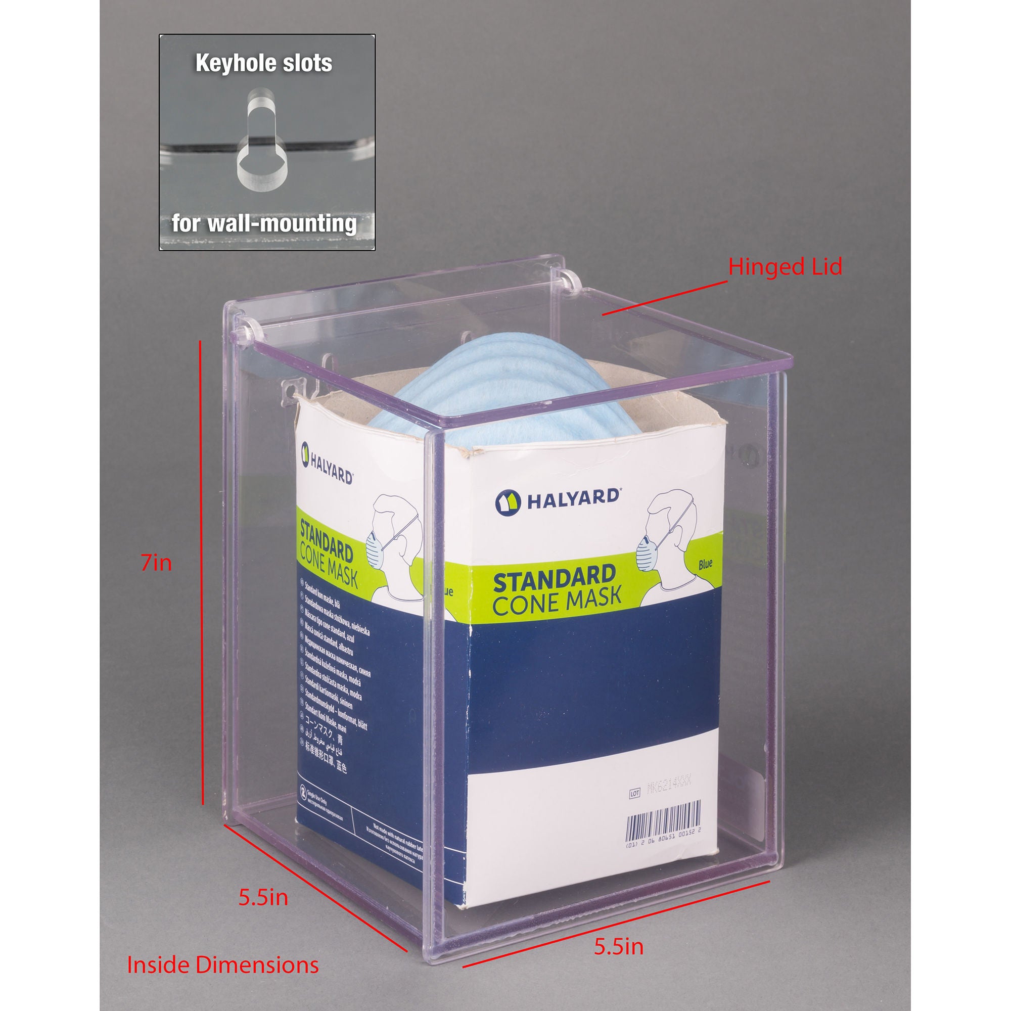 Poltex Inc - CONMSK-W Cone Mask Dispenser Wall Mount Clear 5-1/2 X 5-1/2 X 7 Inch PETG Plastic