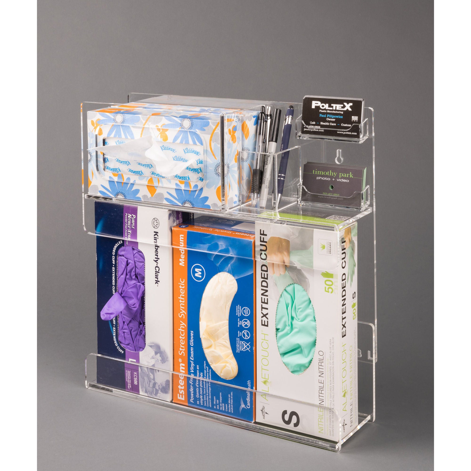 Poltex Inc - EXRMORG Exam Room Organizer Poltex Wall Mount 4-Boxes of Gloves Clear 16 X 4 X 12-1/2 Inch PETG