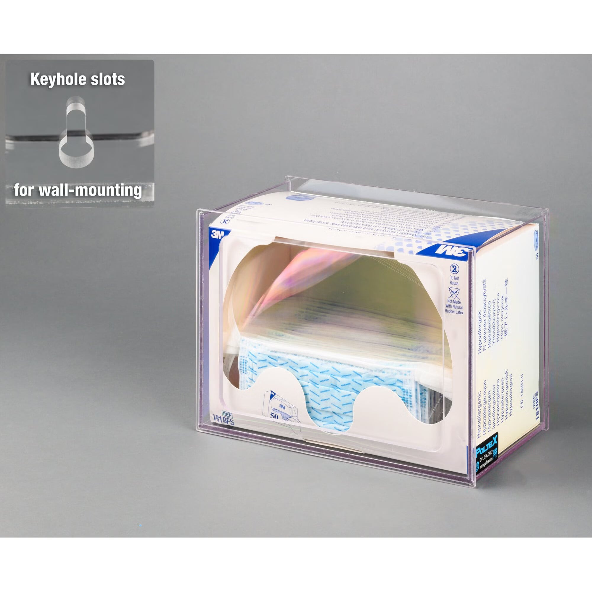 Poltex Inc - FACESHLD-W PPE Dispenser Poltex Wall Mount 1-Box of Facemask with Shields Clear 11-1/4 X 6-1/4 X 8 Inch PETG