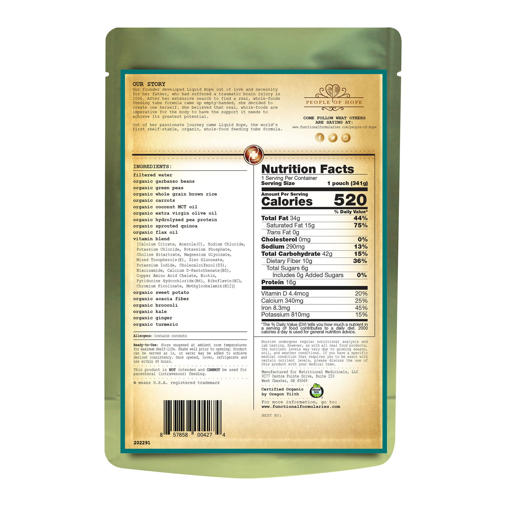 Nutritionals Medicinals - 212796 Pediatric Oral Supplement Nourish® Peptide Organic Food Flavor 12 oz. Pouch Liquid Organic