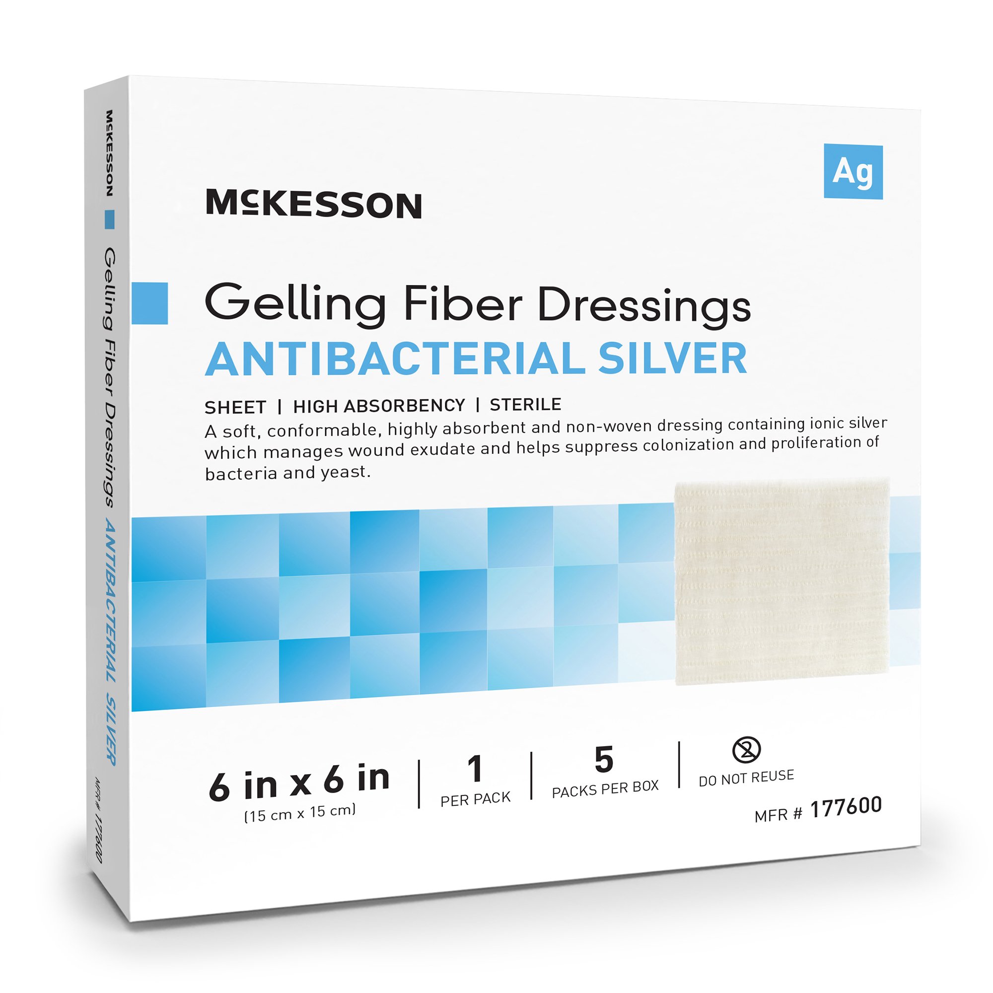 McKesson Brand 177600 - McKesson Silver Gelling Fiber Dressing, 6 x 6 Inch - 1/Each, 5/Box, 50/Case