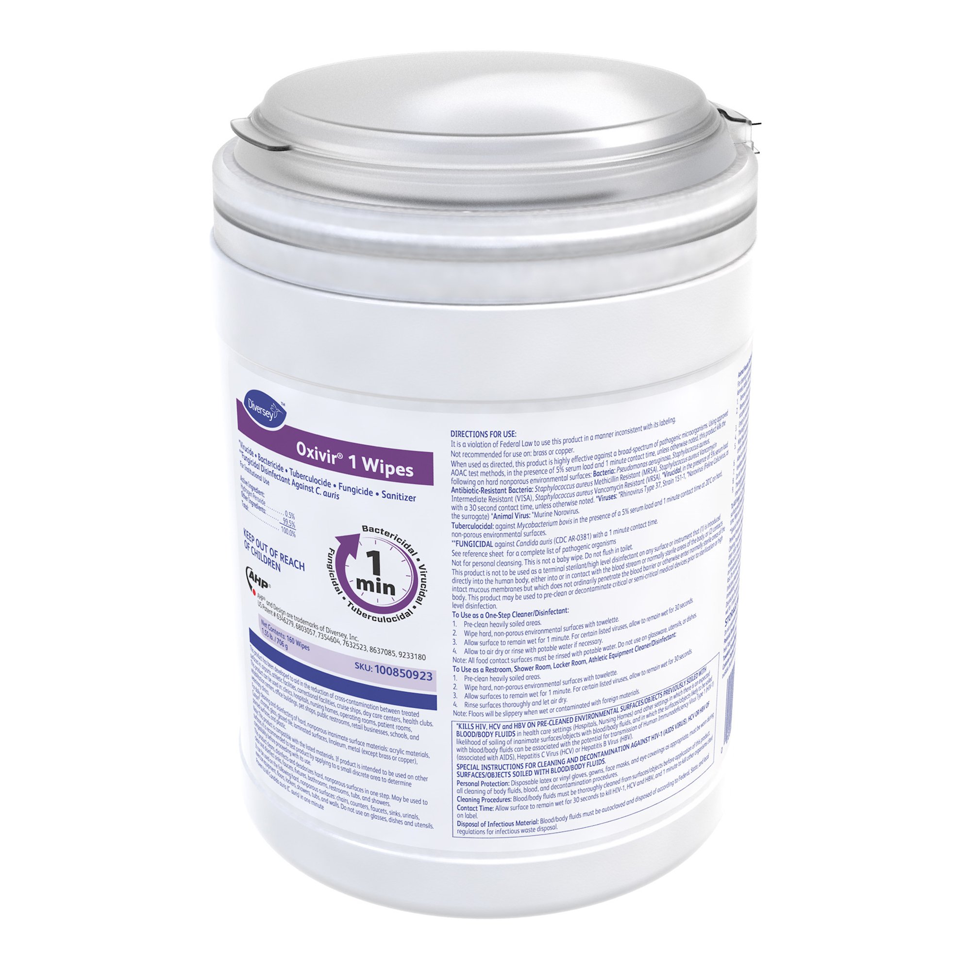 Sealed Air *Diversey* 100850923 - Oxivir® 1 Surface Disinfectant Cleaner Wipes, Canister, 160 ct. - 1/Carton, 12/Case